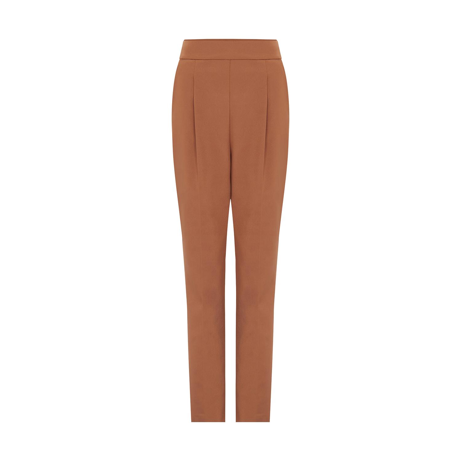 Rue Les Createurs Women's Brown High Waist Front Pleated Tobacco Trousers In Brown