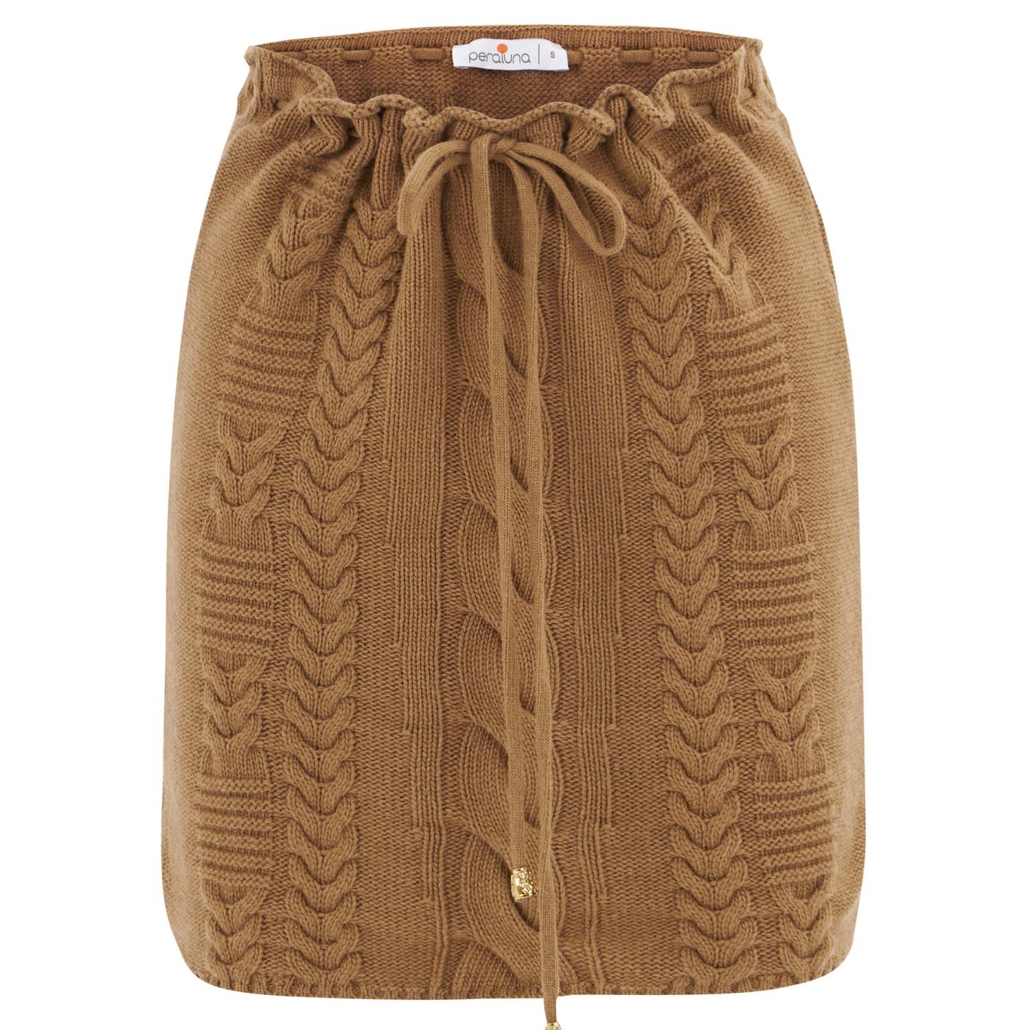 Peraluna Women's Brown Cable Knit Cashmere Blend Knitwear Mini Skirt - Camel In Brown