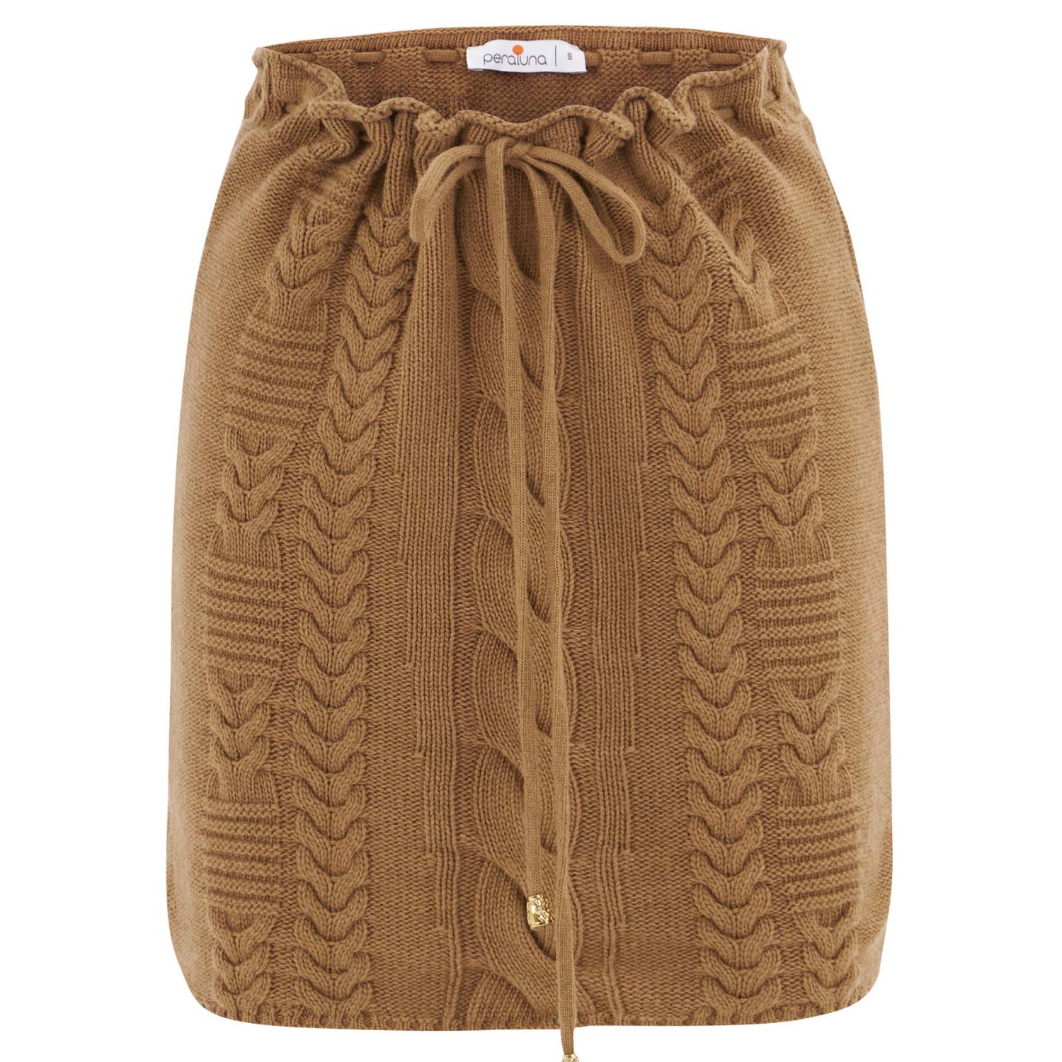 Women’s Brown Cable Knit Cashmere Blend Knitwear Mini Skirt - Camel S/M Peraluna