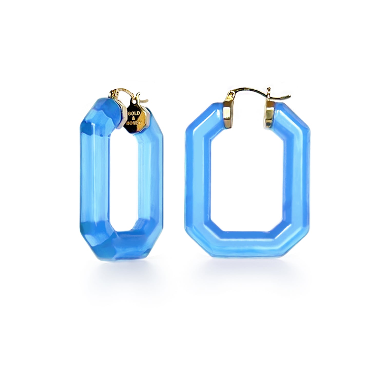 Gold & Honey Women's Blue / Gold Emerald Gemstone Lucite Hoop Earrings In Blue