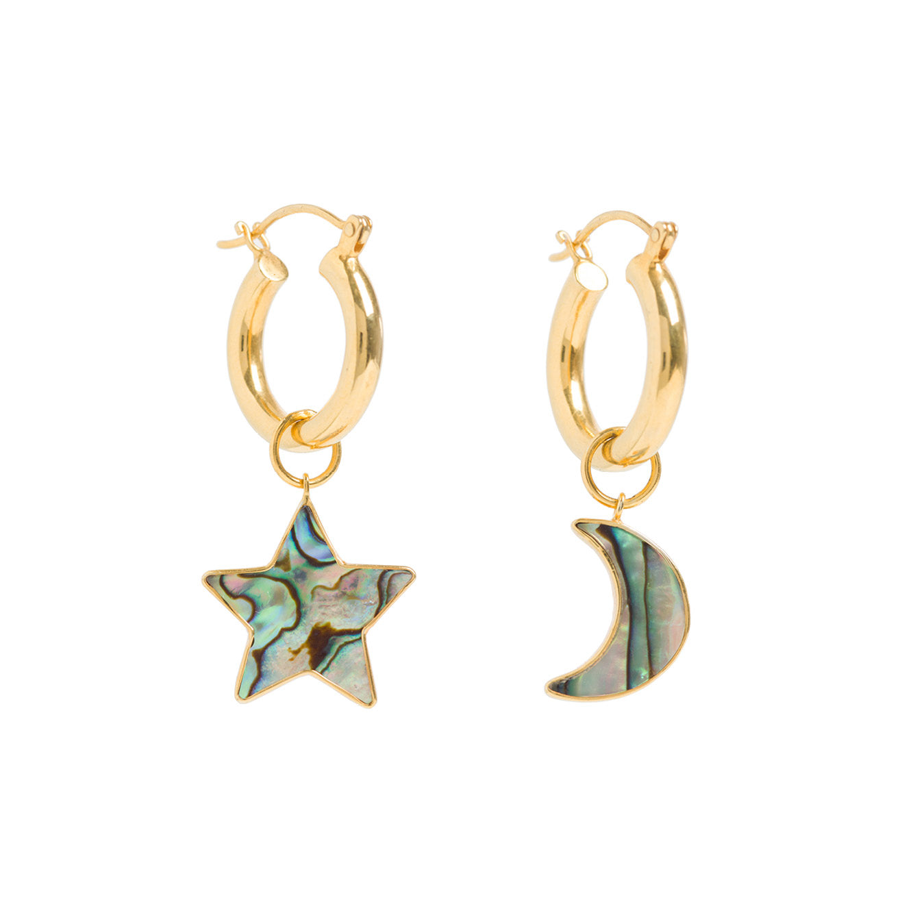 Women’s Blue / Gold / Green Mini Hoops With Paua Star & Moon Freya Rose