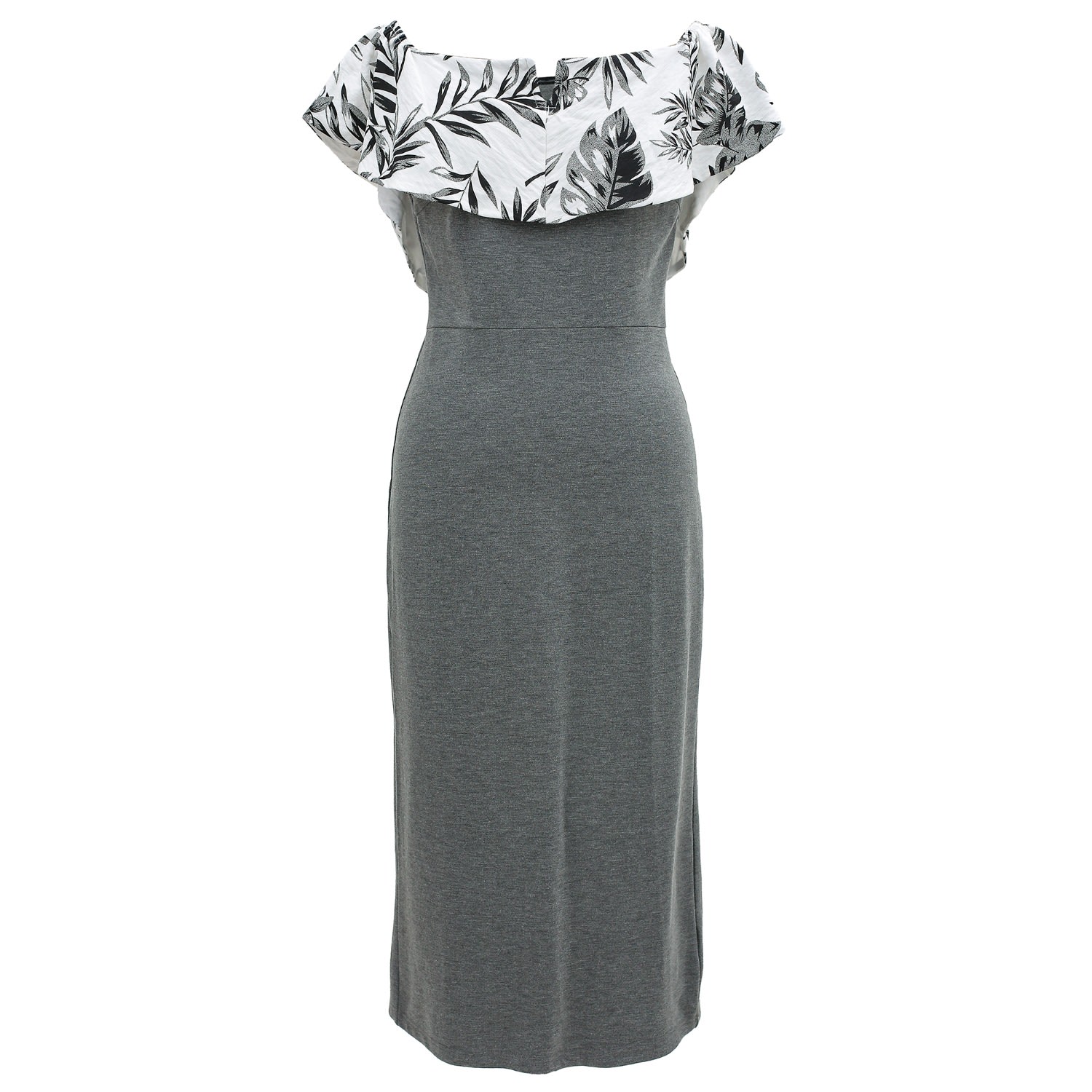 Smart And Joy Women's Grey Bi-material Bodicon Dress With Off-shoulder Printed Ruffle In Grey
