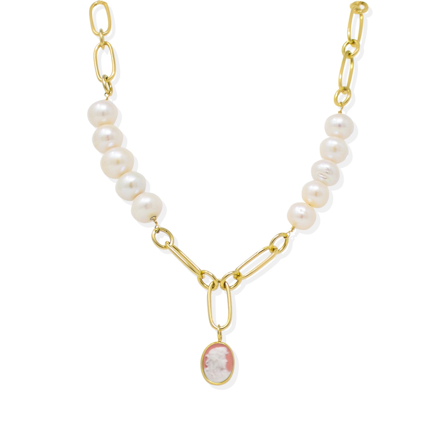 Vintouch Italy Women's Gold / Pink Simonetta Pink Cameo And Pearl Necklace In Multi