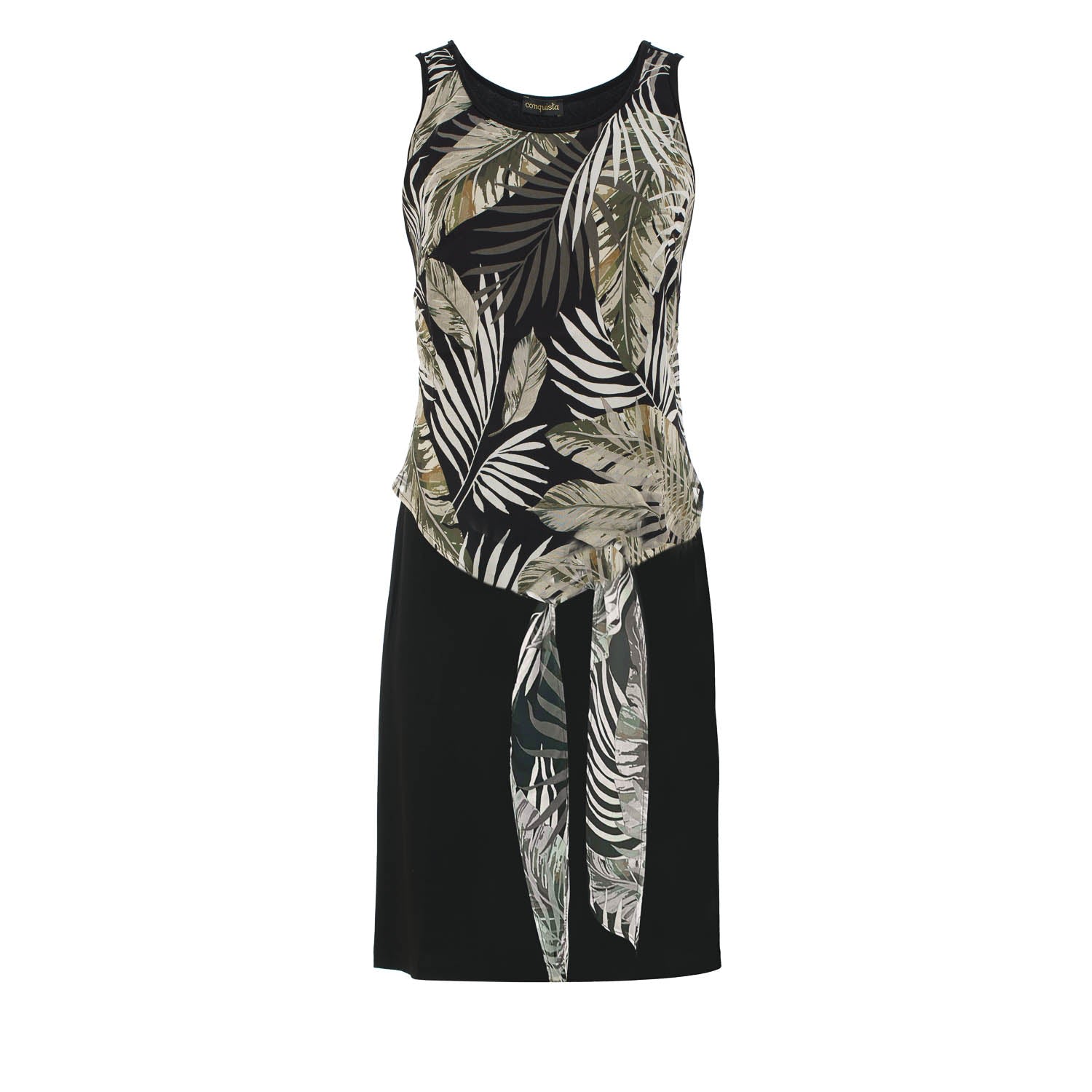 Conquista Women's Black Print Layer Dress With Tie Detail In Black