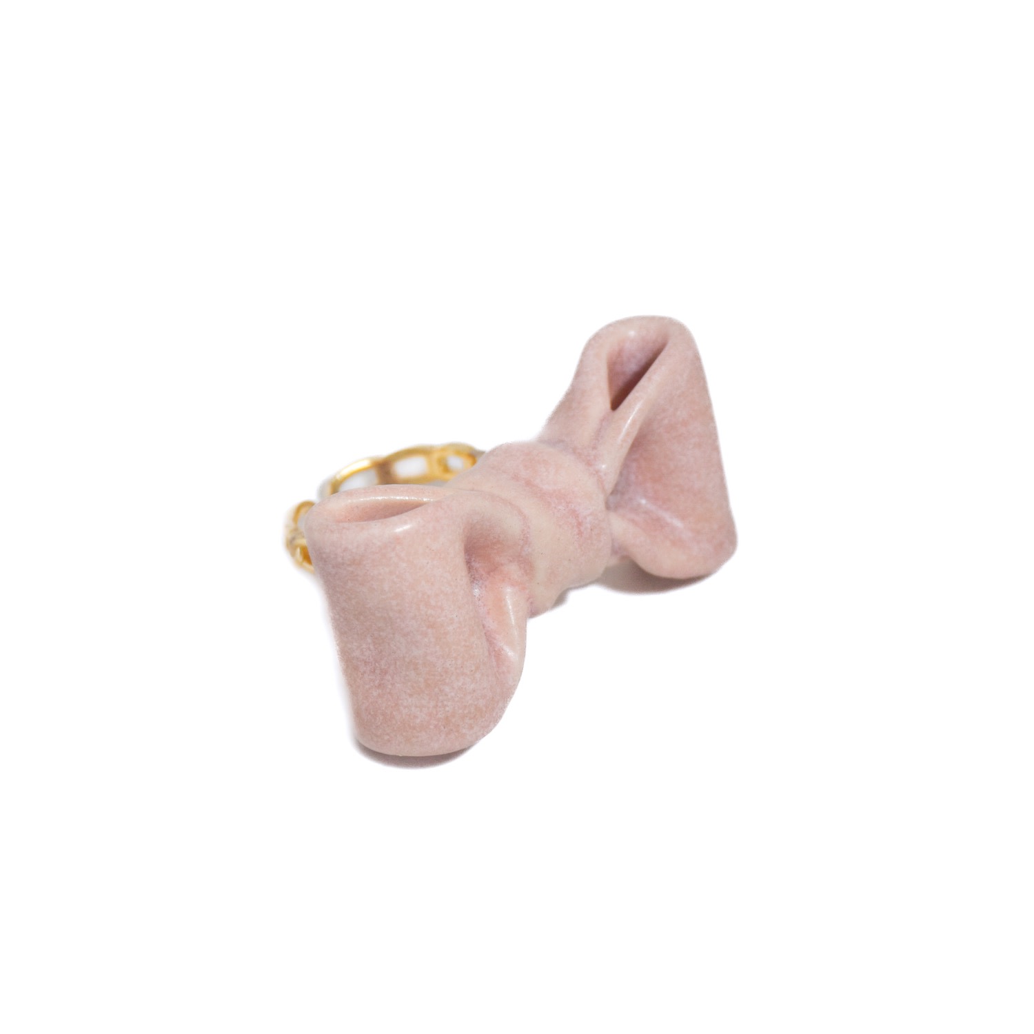 H2 Studio Women's Pink / Purple / Gold Bowtie Maniac Large Ceramic Bowtie Gold Plated Brass Ring Rose Rock