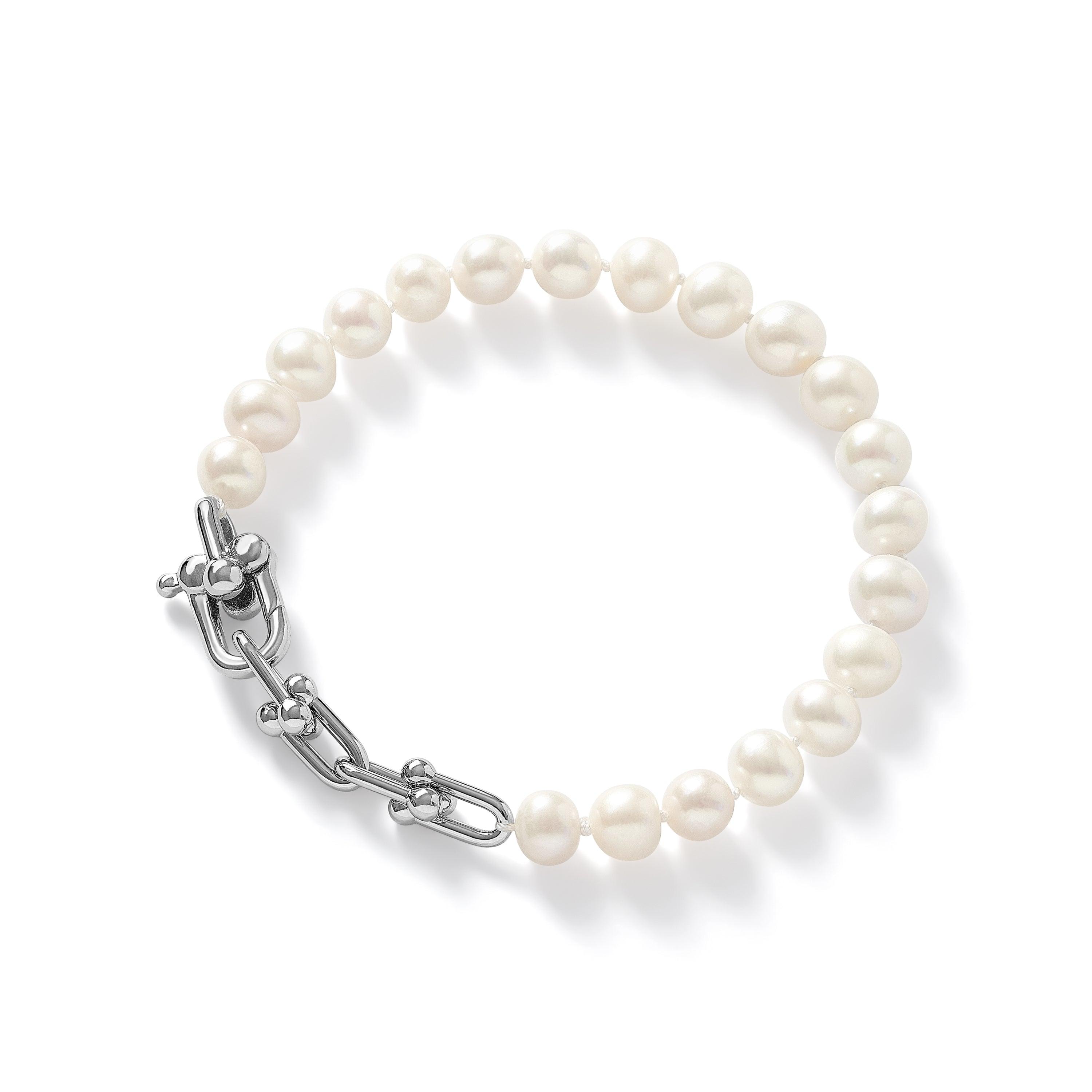 Pearls Of The Orient Online Women's Gratia Cultured Freshwater Pearl Bracelet With Chunky White Gold Fill Chain Feature