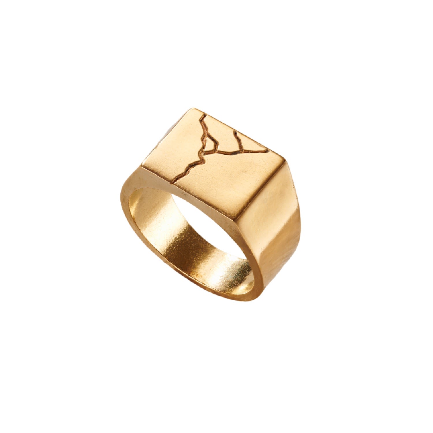 Men’s Yellow Gold Plated Unisex Chunky Kintsugi Signet Ring Posh Totty Designs