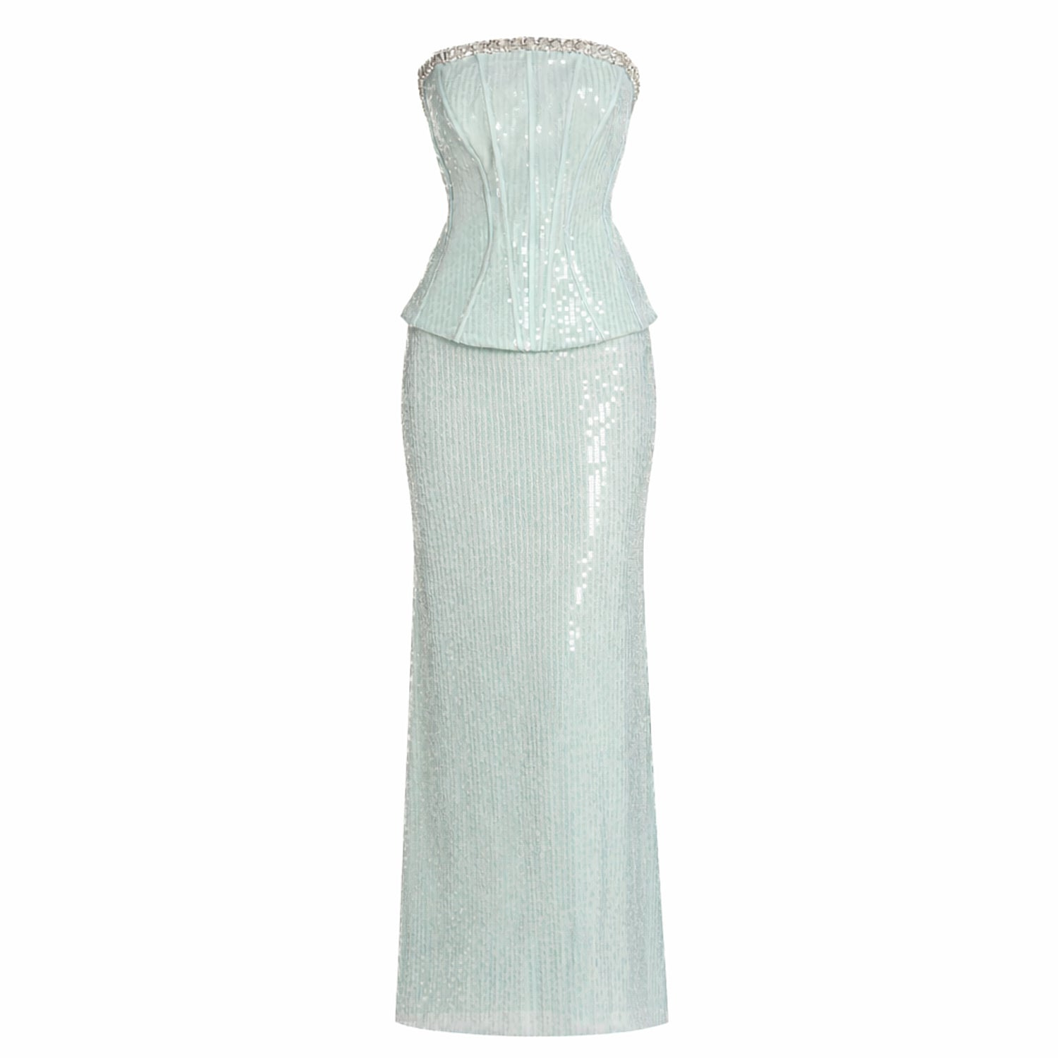 Mac Duggal Women's Blue Strapless Sequin Peplum Gown With Rhinestone Trim