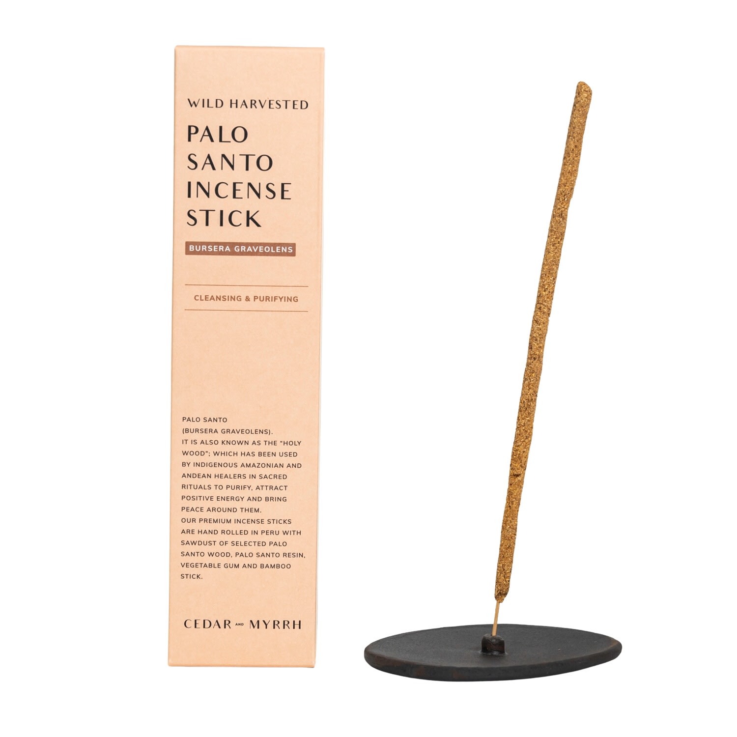 Black / Brown Palo Santo Incense + Raw Black Incense Holder One Size Cedar and Myrrh