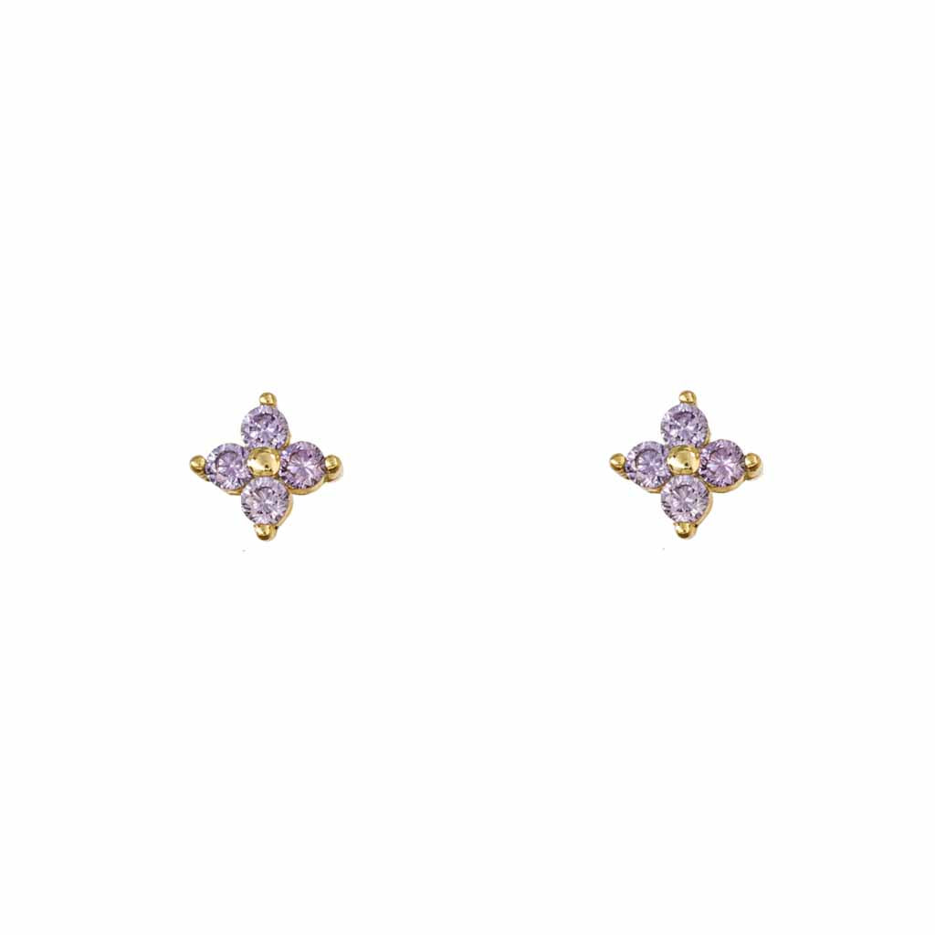 Gold Trip Women's Gold / Pink / Purple Amethyst Crystal Flower Studs In Gold