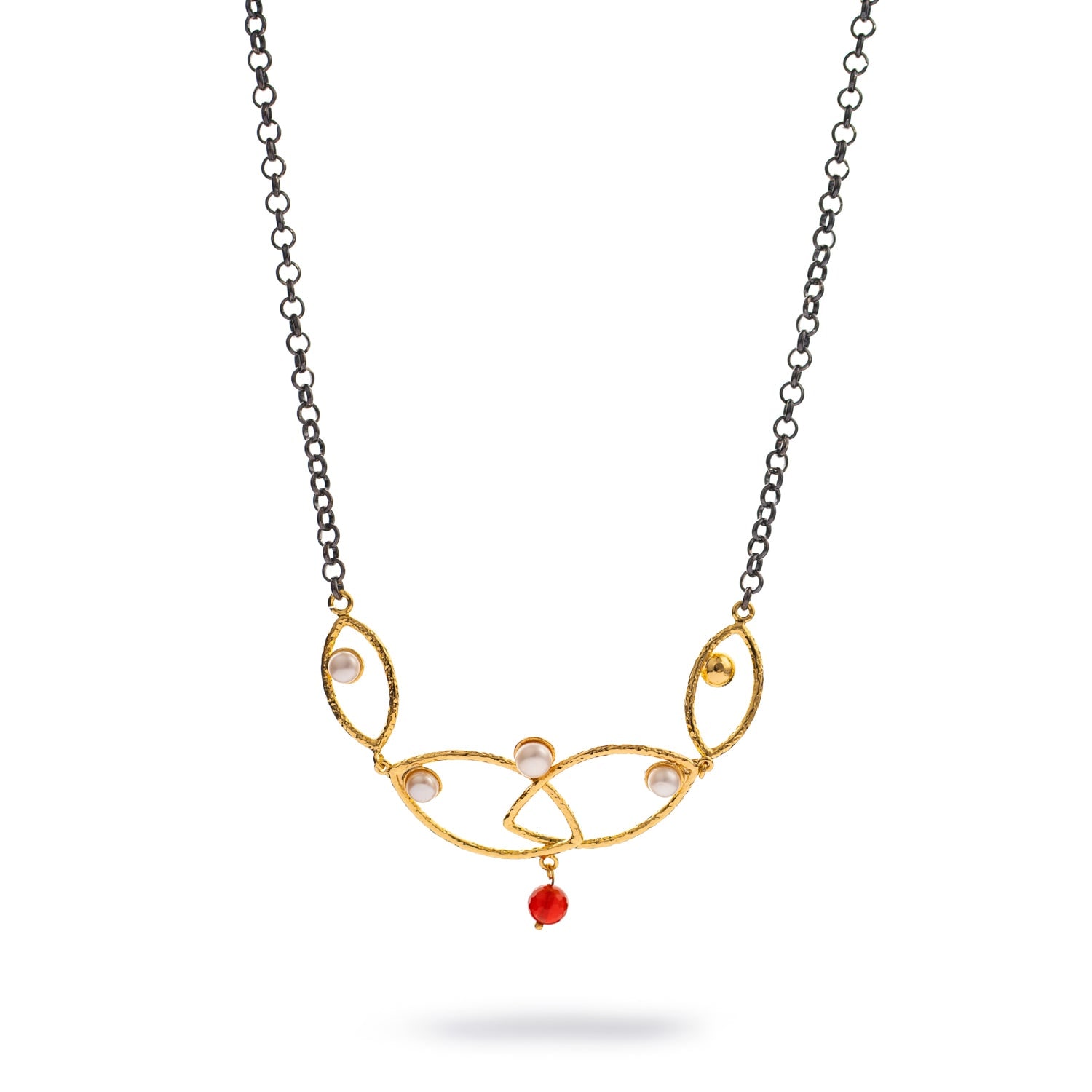 Ebru Jewelry Women's Silver / Gold / Red Goddess Balance Pearl & Ruby Red Necklace - Red In Gold