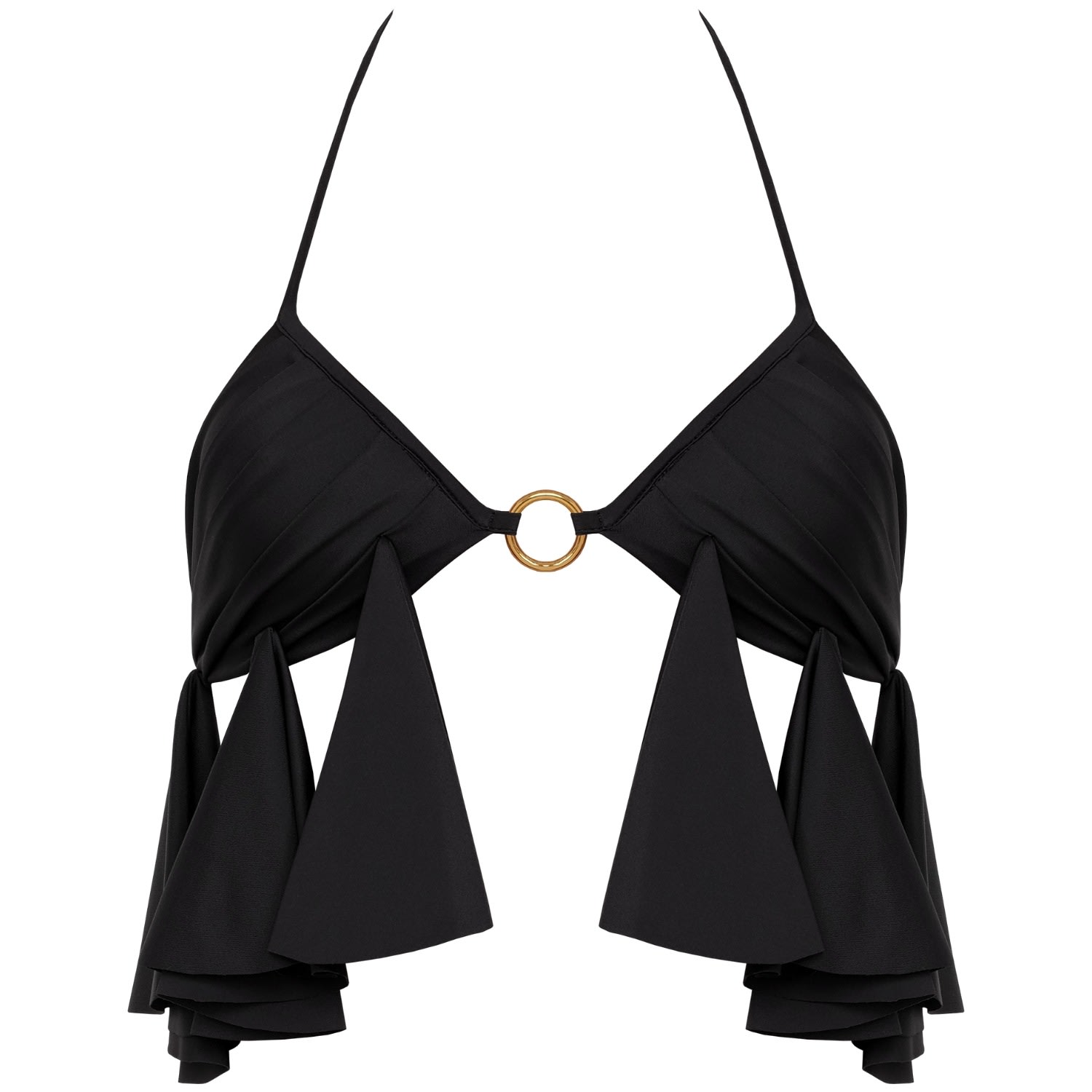 Women's Aurelia Padded Halter Bikini Top With Ruffles In Black | Extra Large | Antoninias