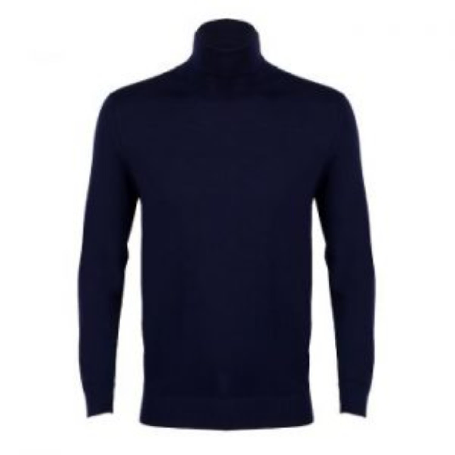David Wej Men's Blue Dixon Light Wool Roll Neck Jumper – Navy In Blue