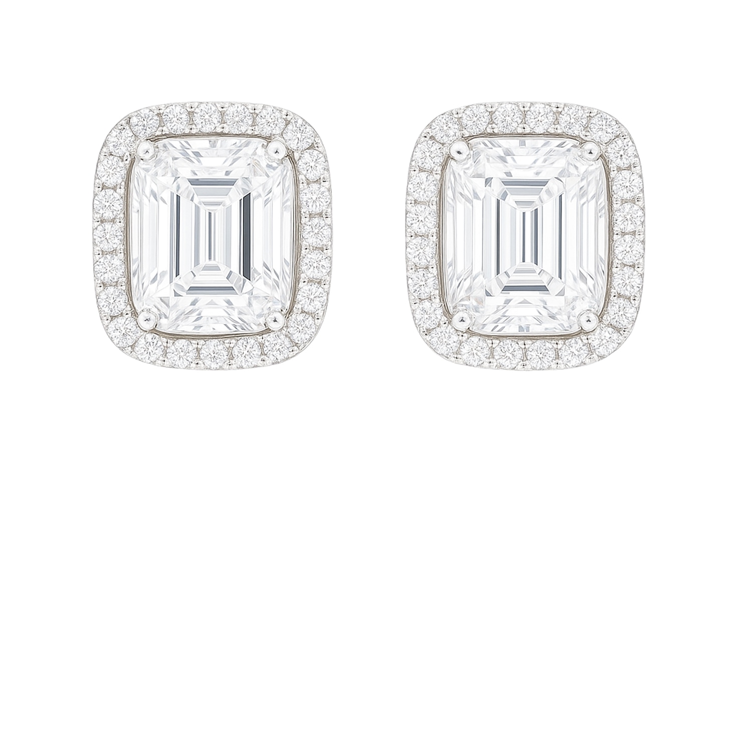The Gala Women's Silver Emerald-cut Halo Stud Earrings In White