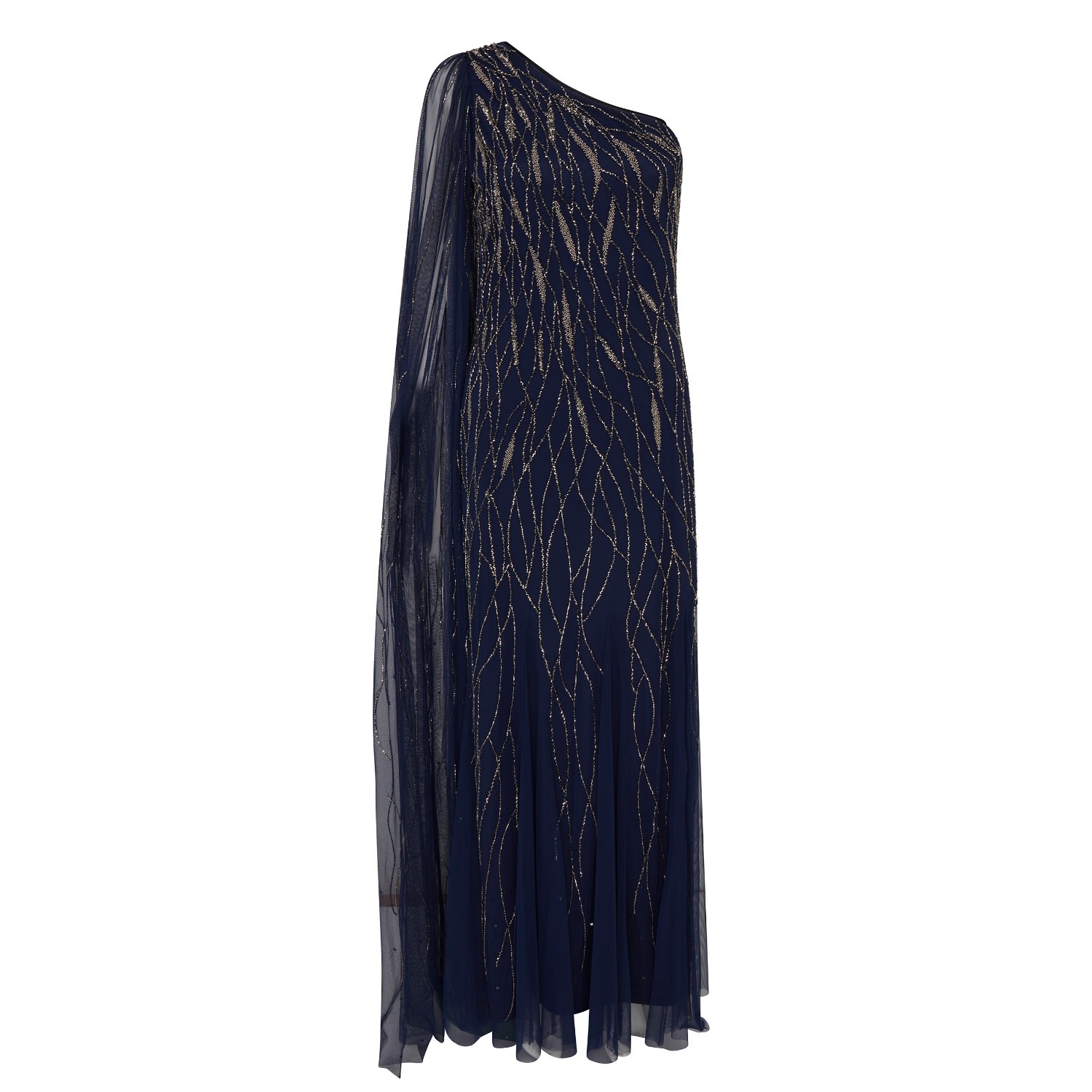 Raishma Women's Blue Navy Mila Cut As One Shoulder With A Dramatic To-the-floor Draped Train, Falling From T In Blue