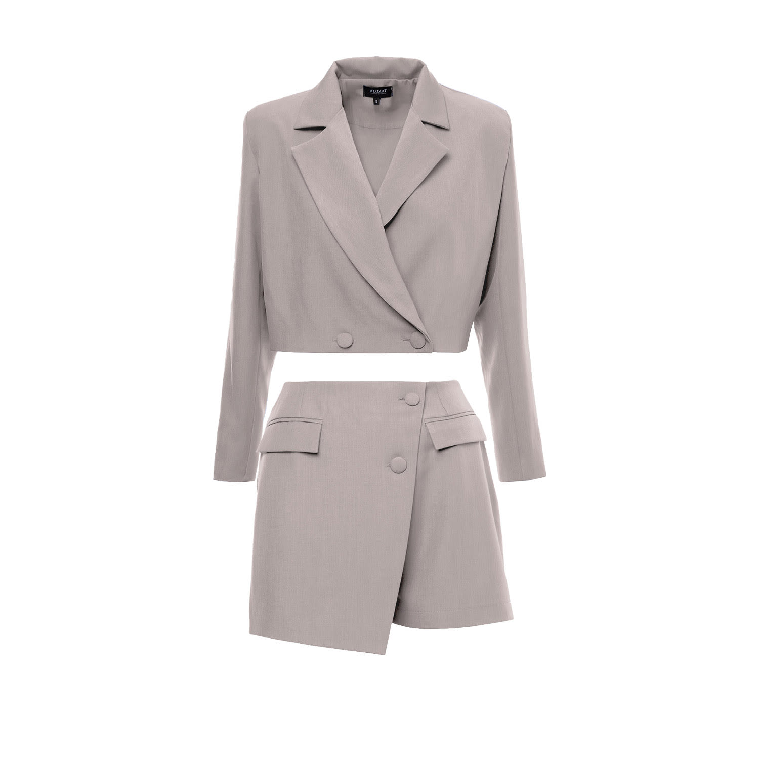 Bluzat Women's Neutrals Beige Suit With Cropped Blazer And Skort In Beige