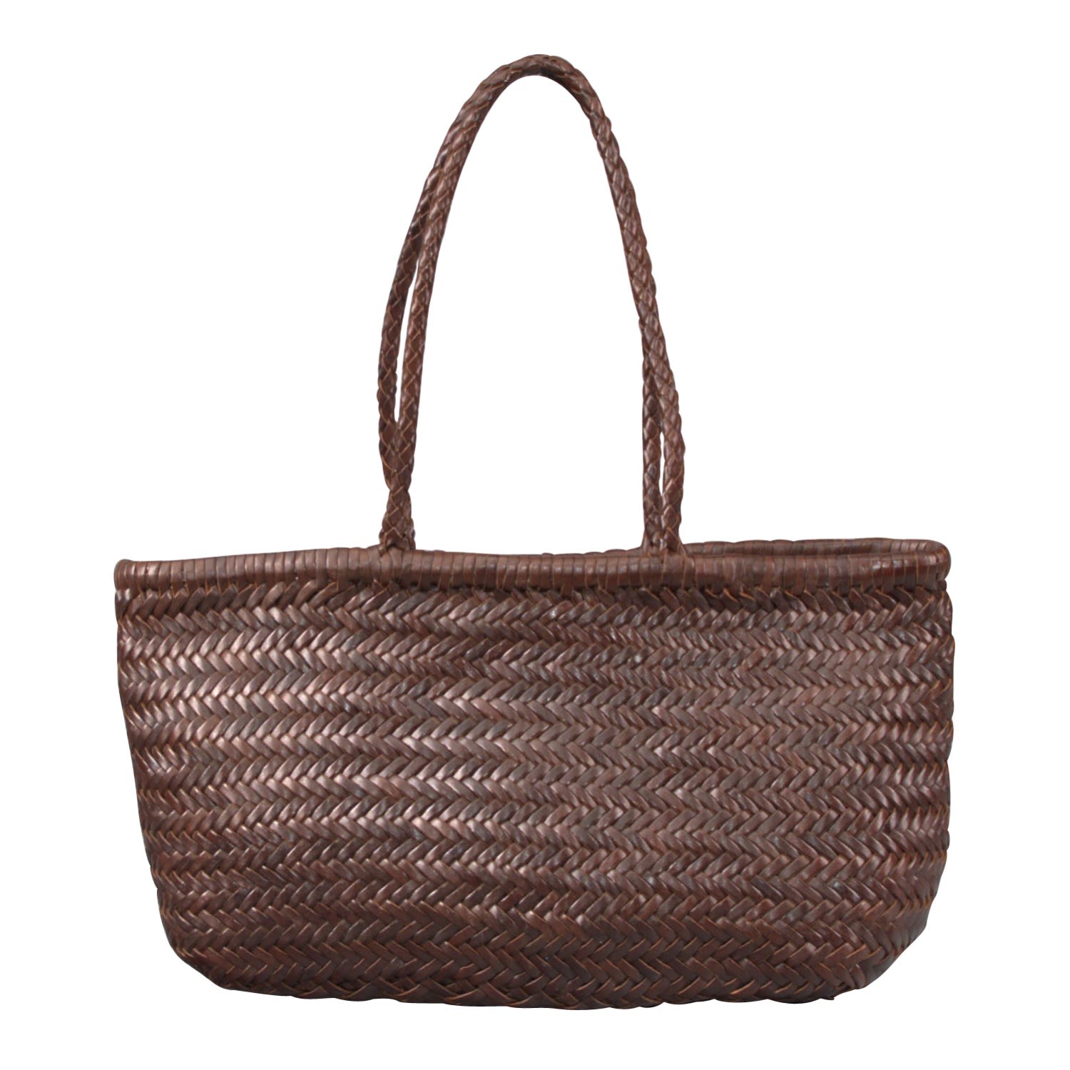 Women’s Zigzag Woven Leather Handbag ’Stefania’ - Brown Rimini