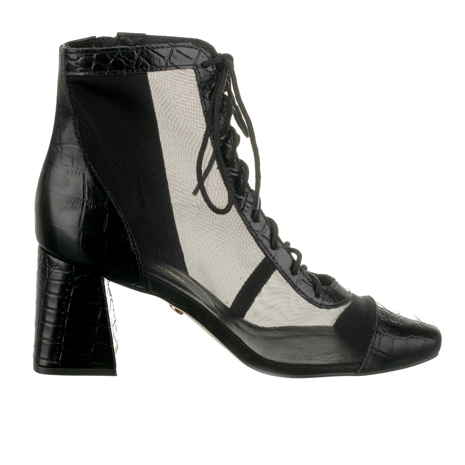 Black Patent Leather Heeled Ankle Boots, Mas Laus