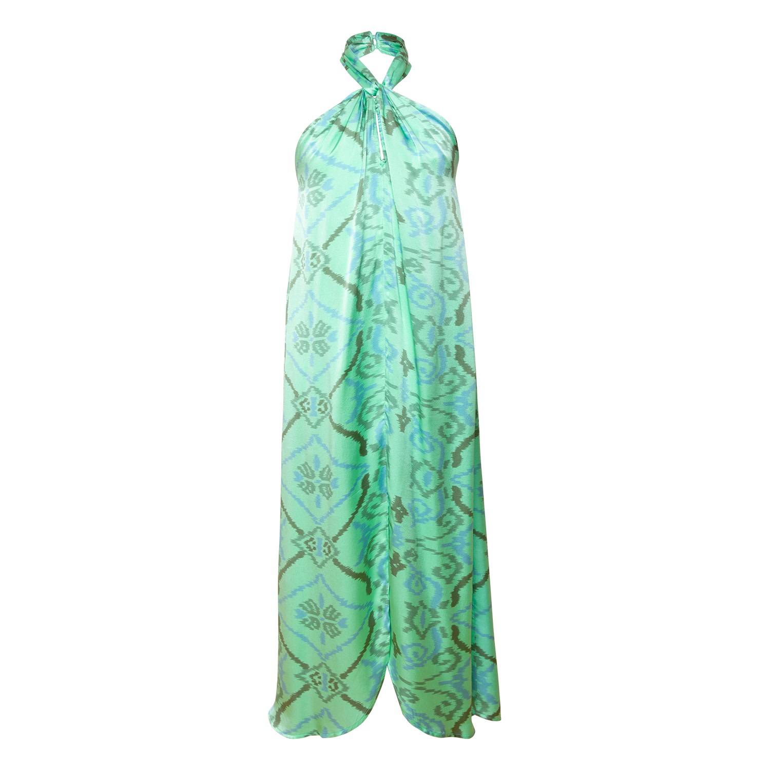 Women’s Delightful Sarong Style Halter Neck Dress - Silk - Ikat Green One Size [Et Cetera] Woman