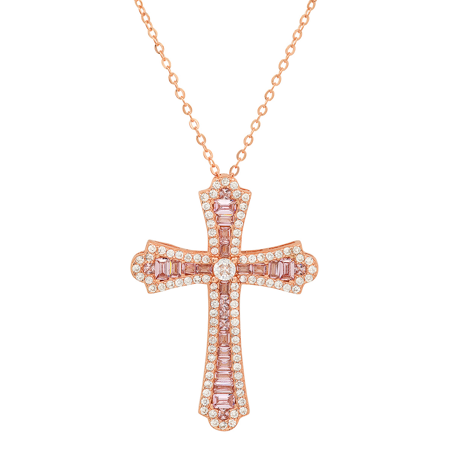 Kylie Harper Women's Rose Gold Luxurious Diamond Cz Cross Pendant In Pink