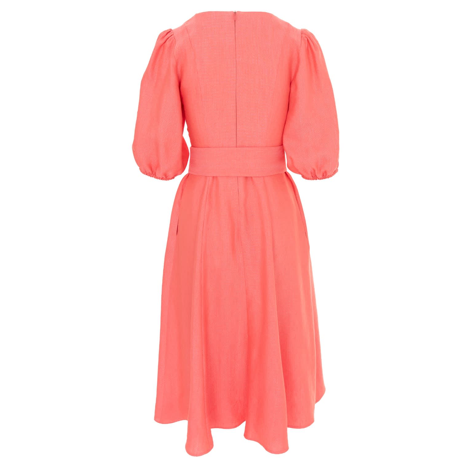 Noria Anis Marie-louise Puff-sleeve Linen Midi Dress - Pink/rose Gold
