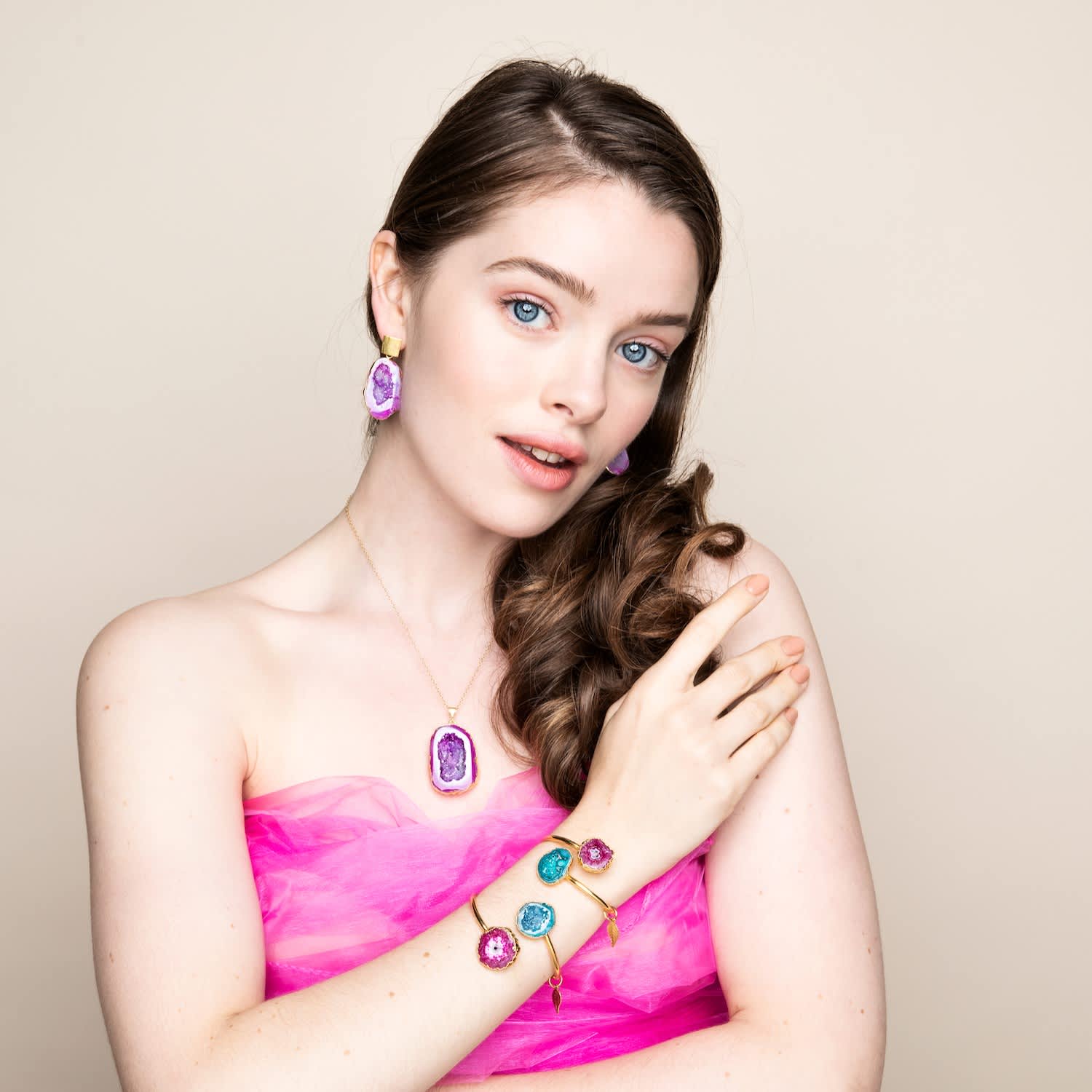 Rocks In The Sky Cerise Pink Earrings Magpie Rose Wolf Badger