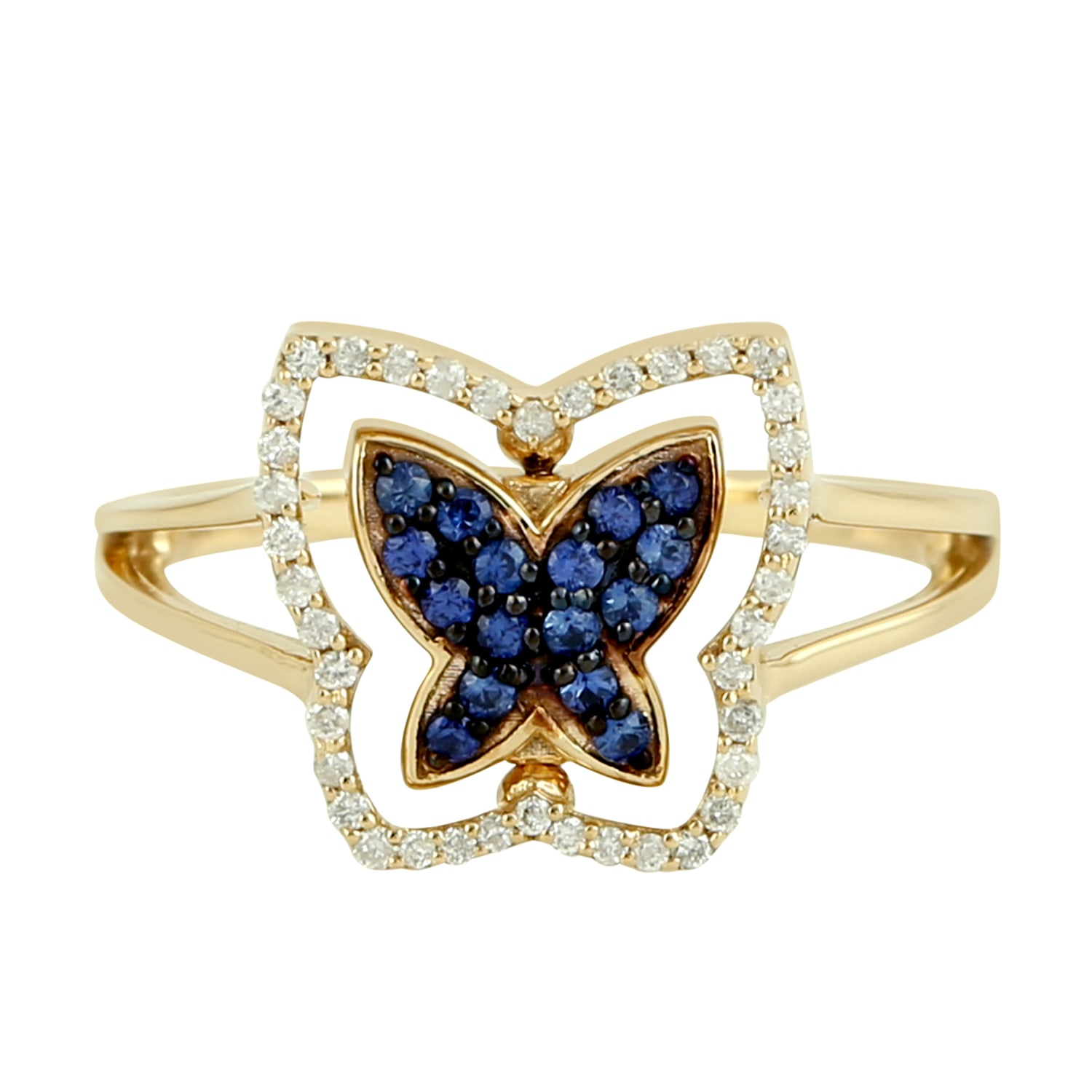 Artisan Women's Black / Gold / Blue Blue Sapphire & Black Diamond Butterfly Twisted Ring In Gold