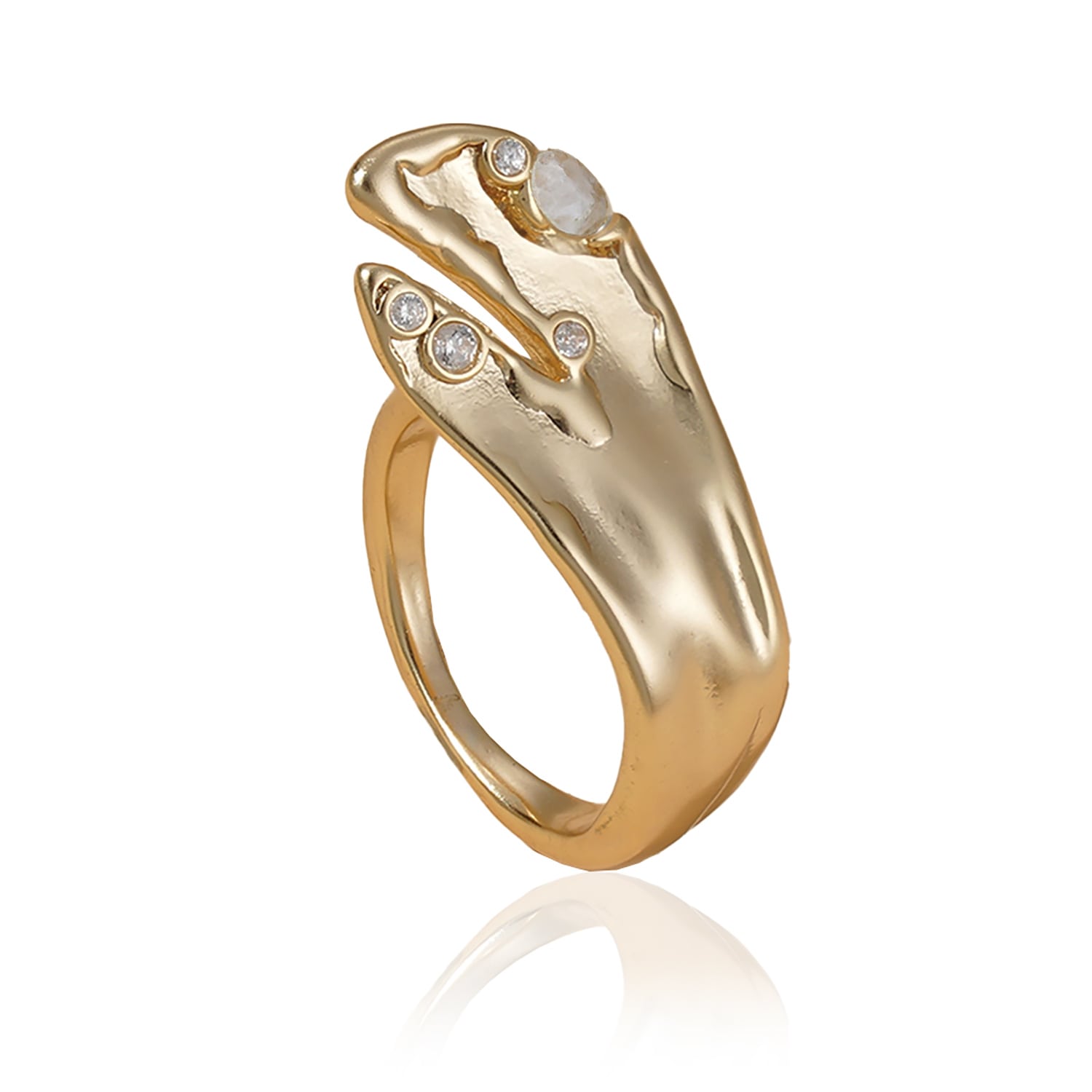 Rare Matters Jewelry Women's Gold / White Feather Touch Ring Clear Quartz