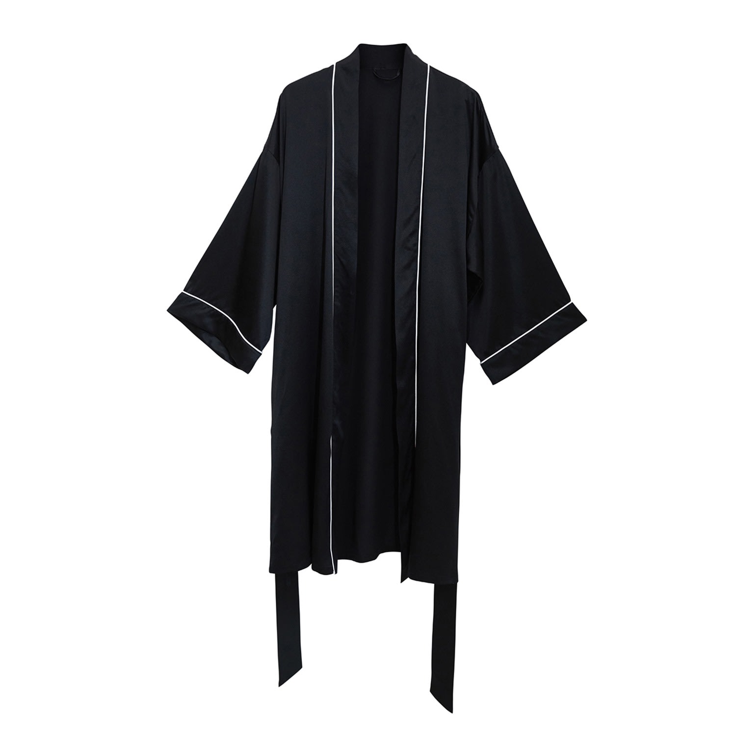 Women’s Pasithea - Kimono Pure Silk Robe - Knee Length Double Belts And Pockets - Black Small Soft Strokes Silk