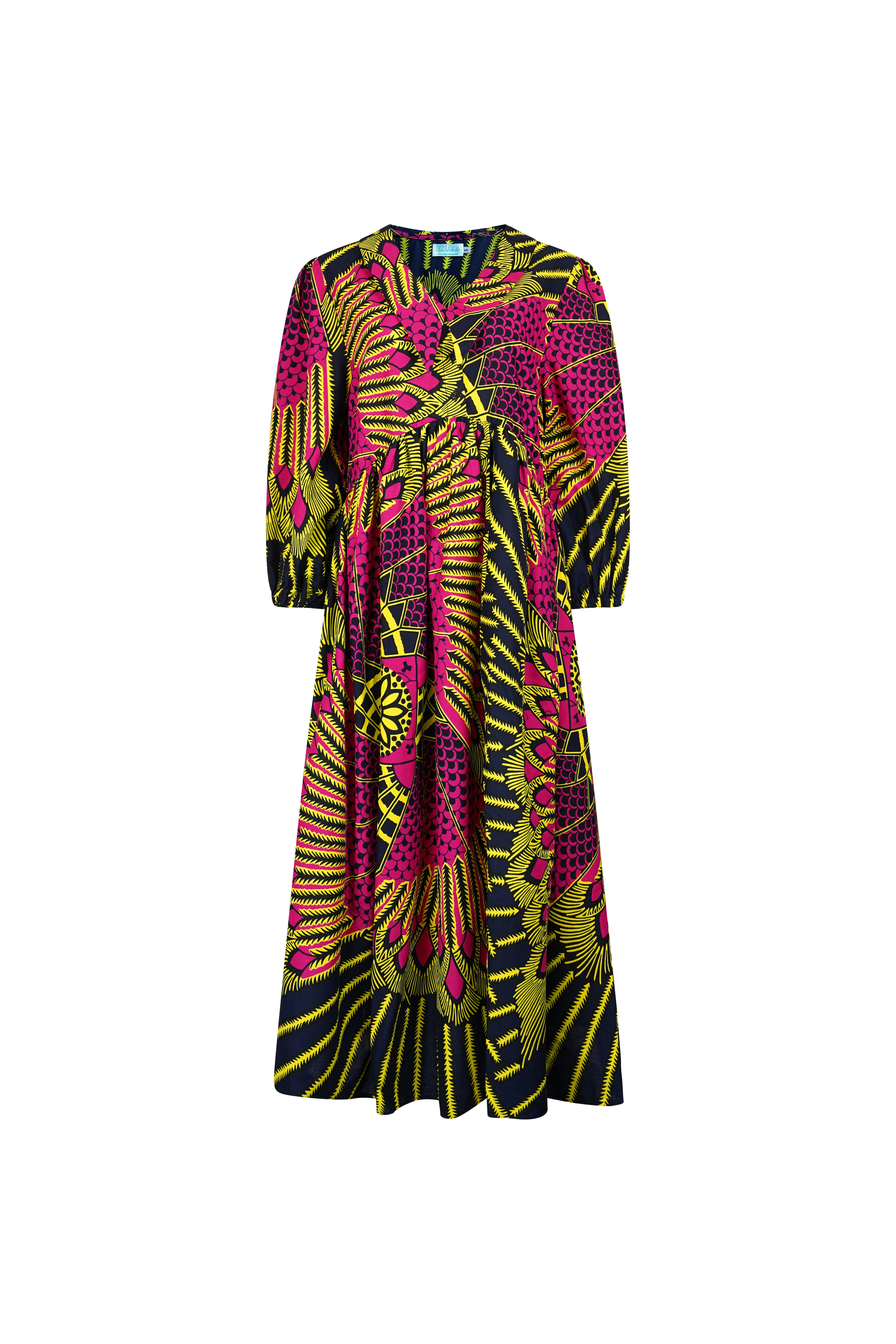 Women’s Blue / Yellow / Orange Asali Maxi Smock Dress - Pink Blue Yellow Peacock African Ankara Wax Cotton Print Large Oliveankara