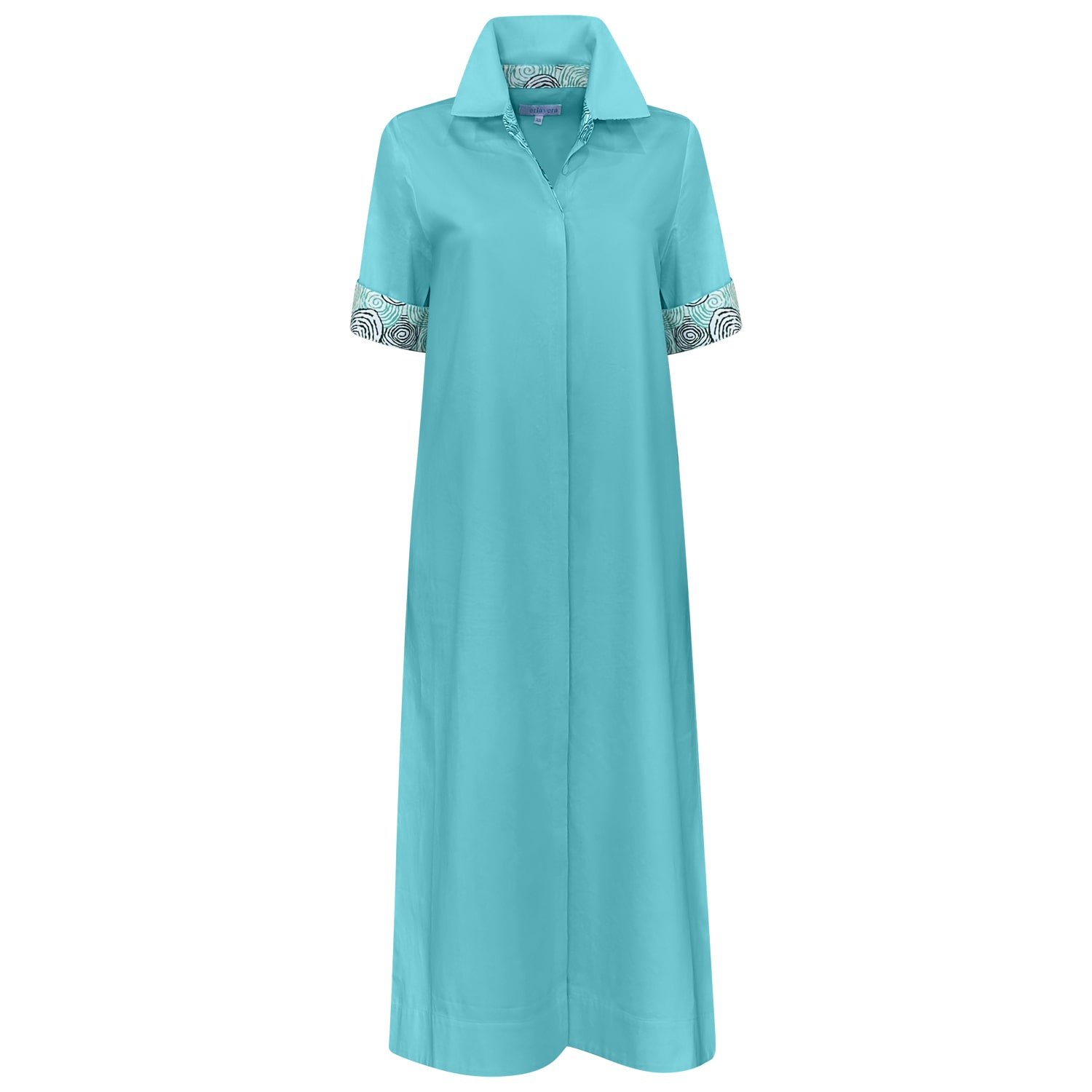 Perlavera Women's Blue Conty Aqua Satin With Printed Combo Short Sleeve Length Missy Fit Maxi Dress In Blue