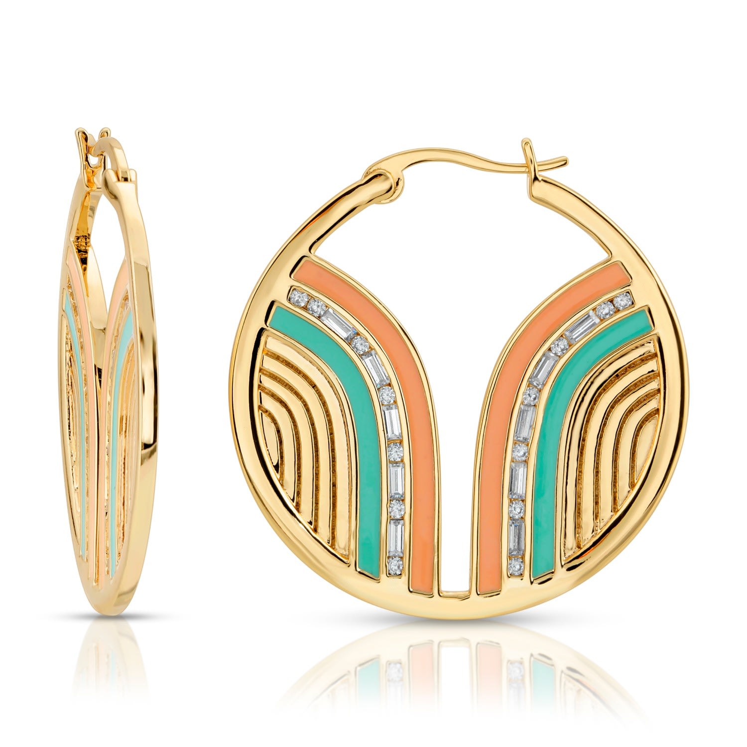 Women’s Gold South Beach Hoops - Coral/Mint Glamrocks Jewelry