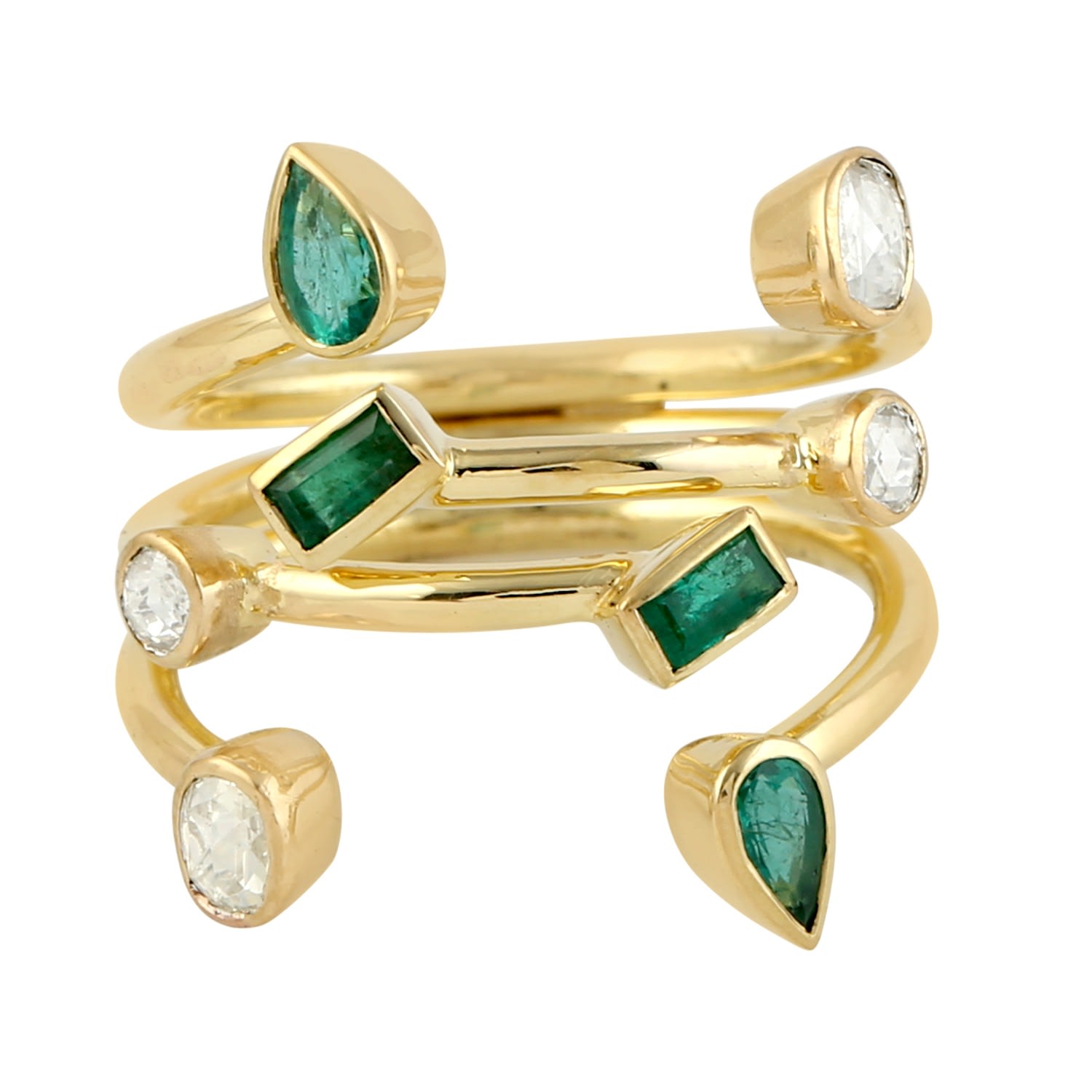 Artisan Women's Gold / White / Green Natural Emerald & Rose Cut Diamond Between The Finger Ring In Gold