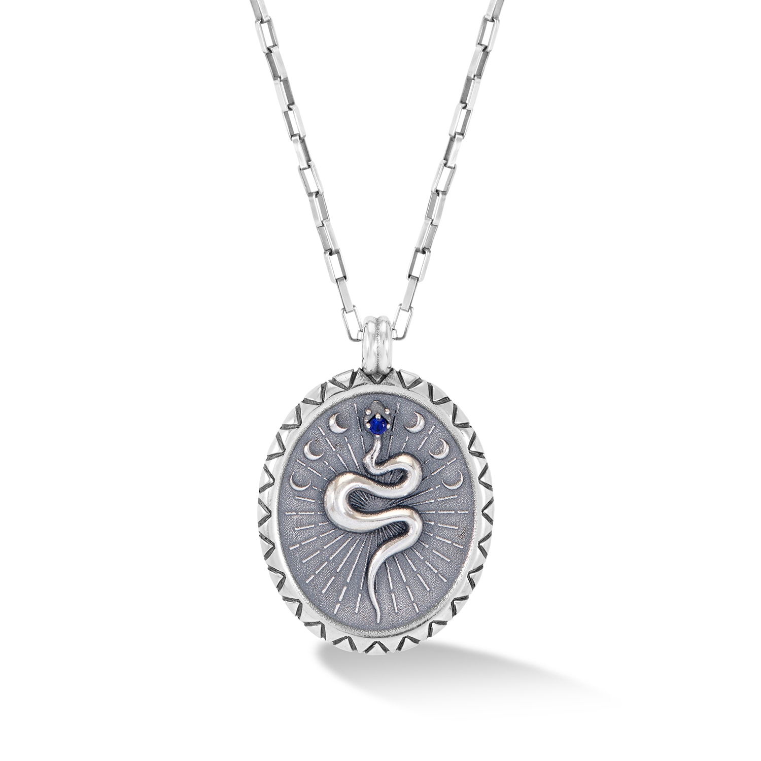 Dower & Hall Men's Snake Talisman Necklace In Oxidised Silver In Gray