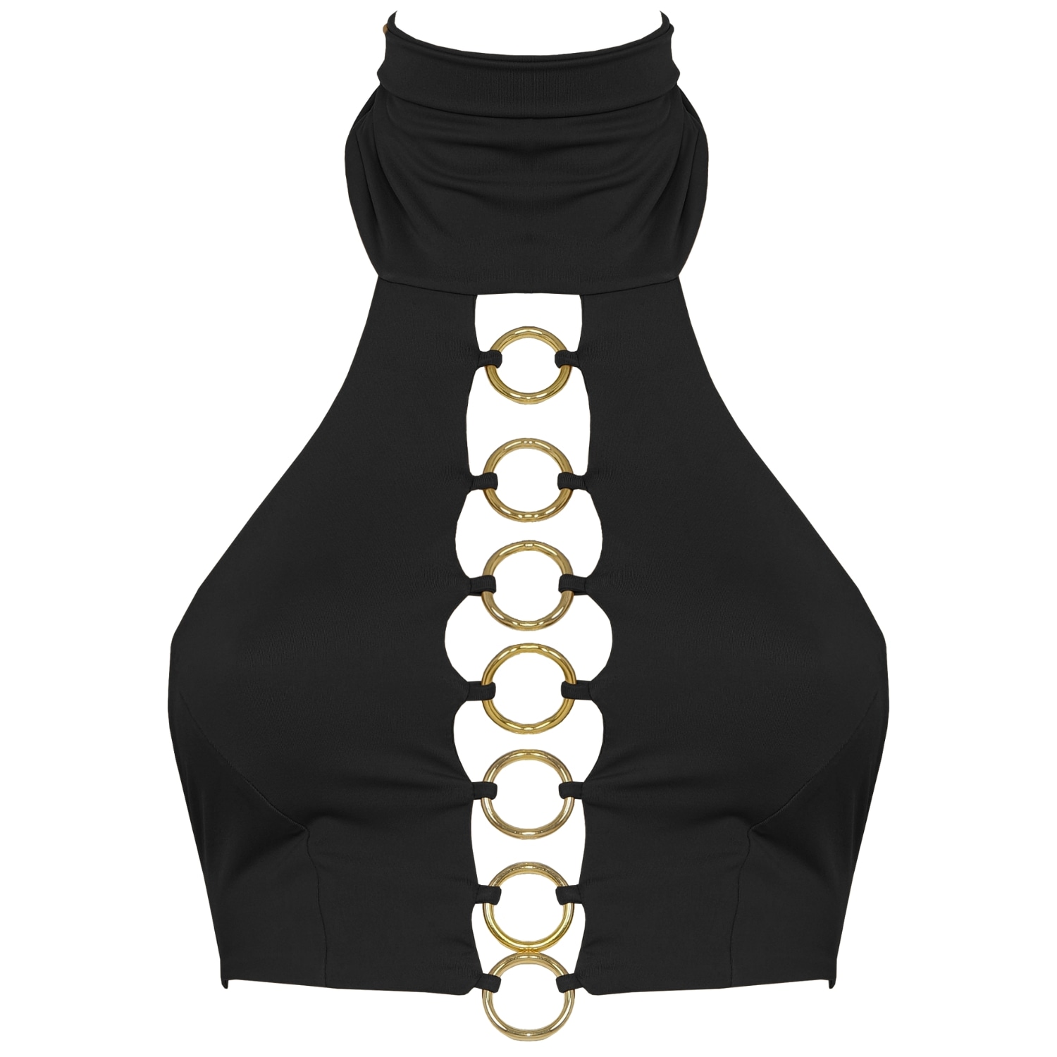 Antoninias Women's Panama Halterneck Tie Fastening Bikini Top With Golden Details In Black In Black
