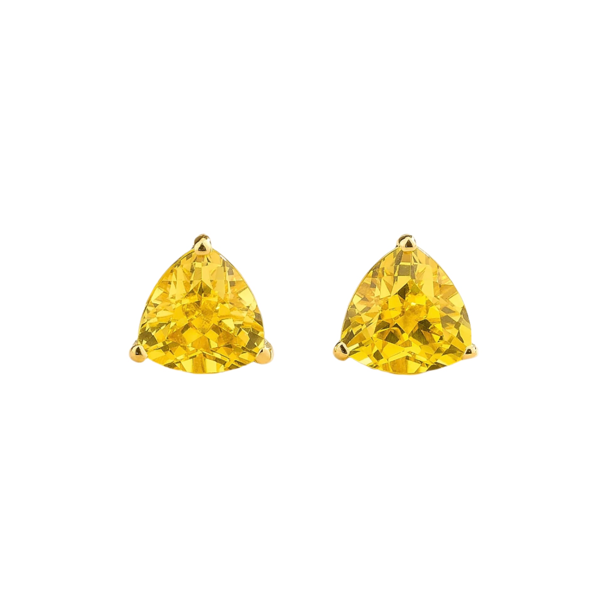 Juvetti Women's Gold / Yellow / Orange Trillion Gold Earrings Set With Yellow Sapphire