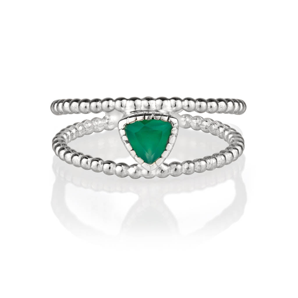 Women’s Green / Silver Trillion Rawa Silver Stacking Ring - Green Onyx Charlotte’s Web Jewellery