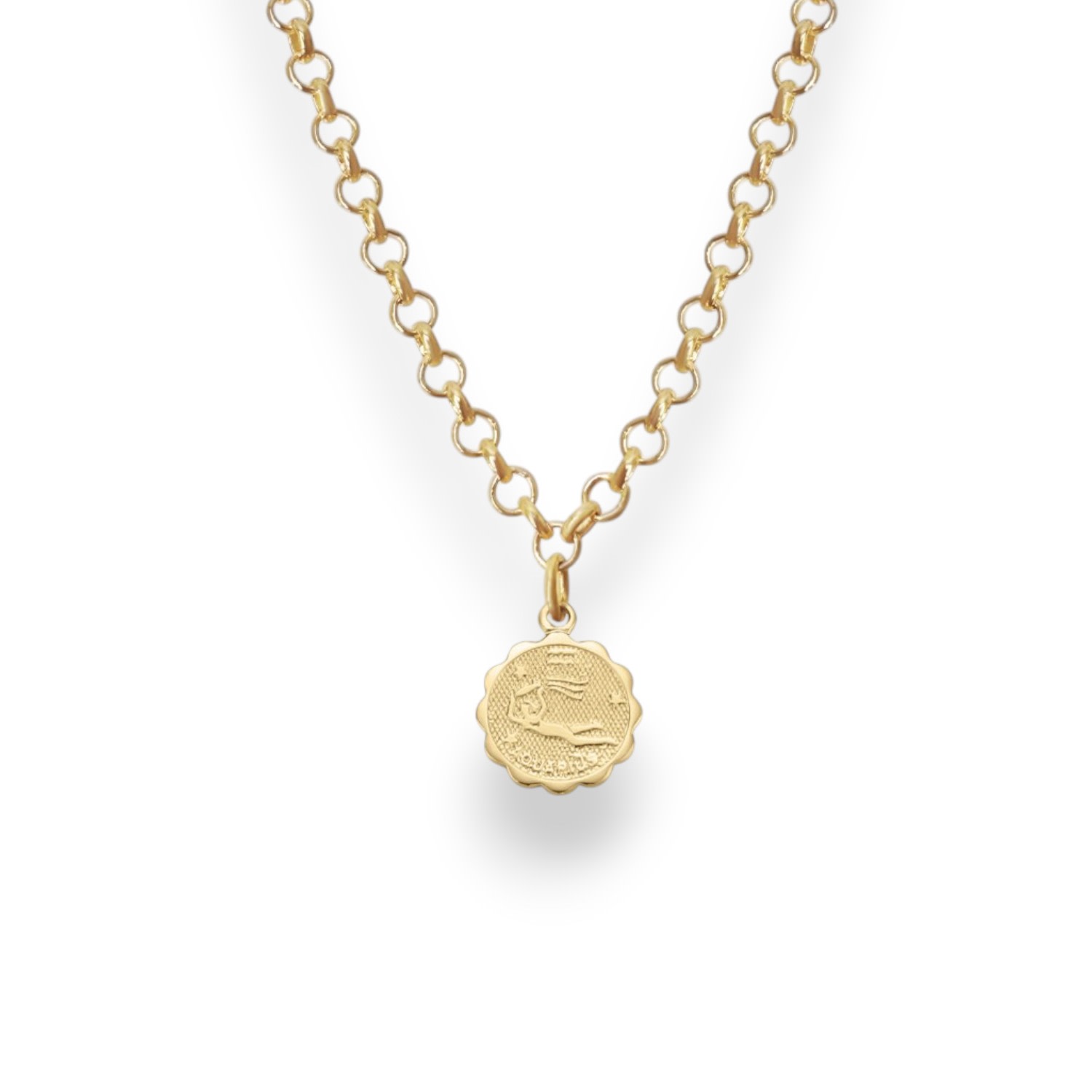 Alexie Of Athens Women's Gold Aquarius Zodiac Mini Medallion Chain Necklace