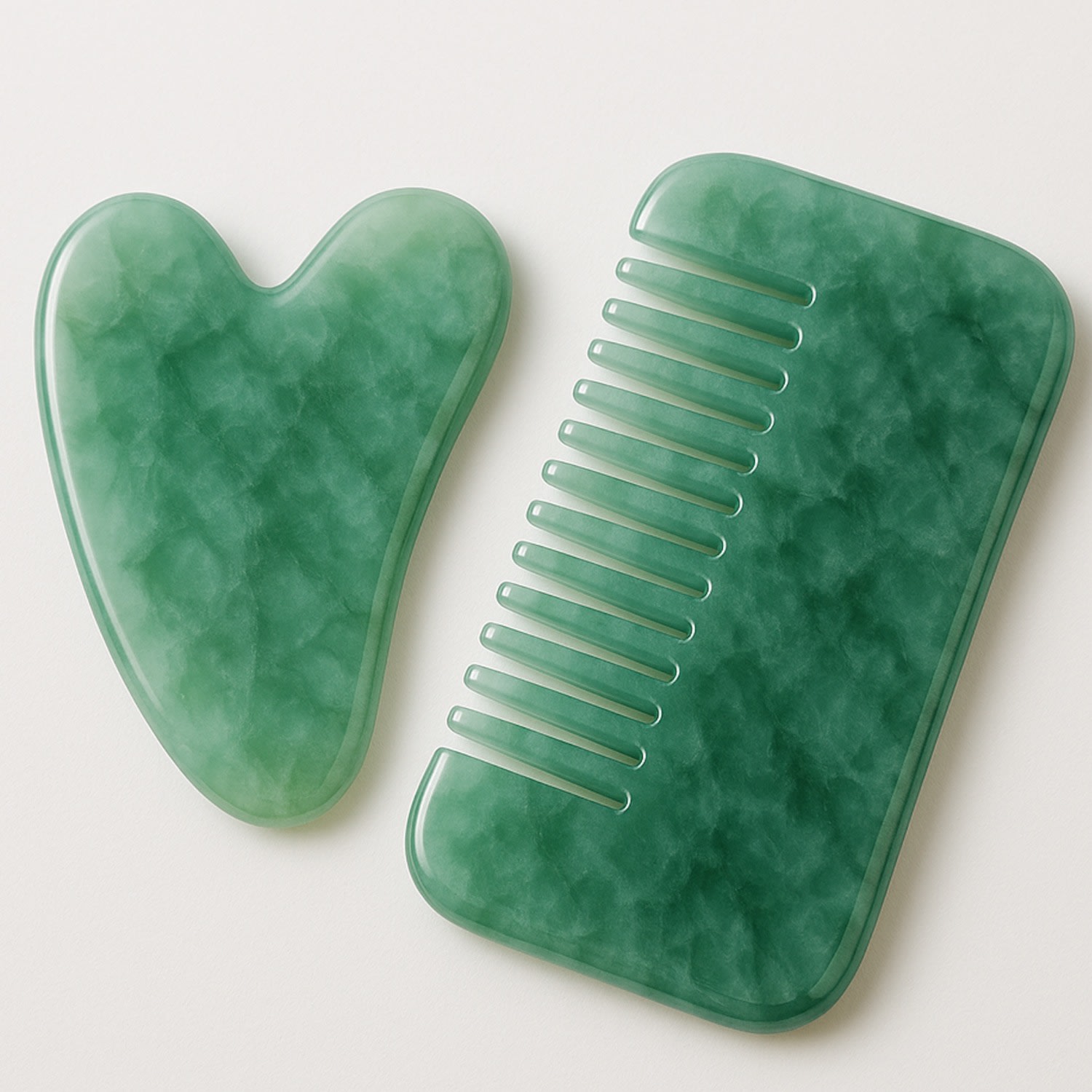Isla Day Green Balance & Bloom| Burmese Jade Gua Sha & Crystal Comb Set