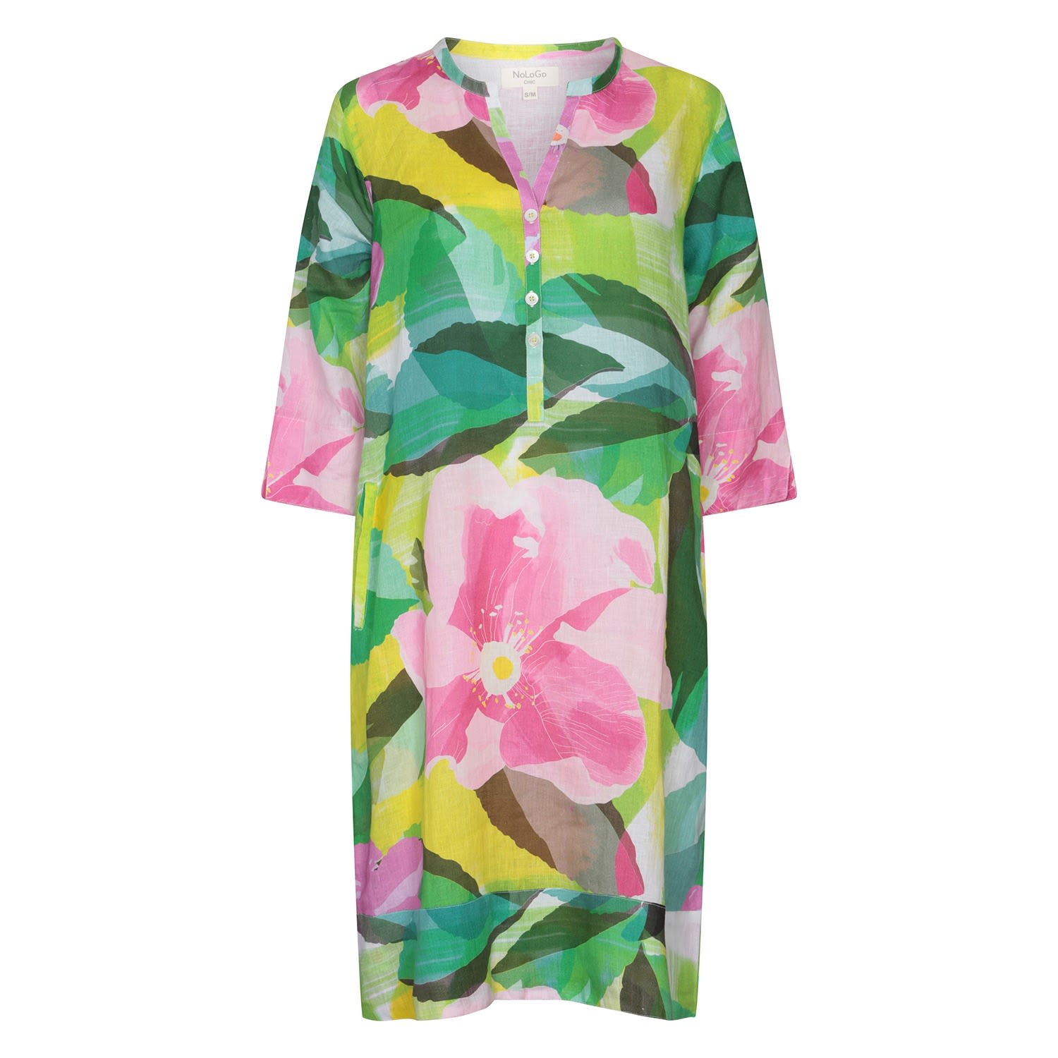 Nologo-chic Women's Paper Rose Tunic Dress - Linen - Multi In White
