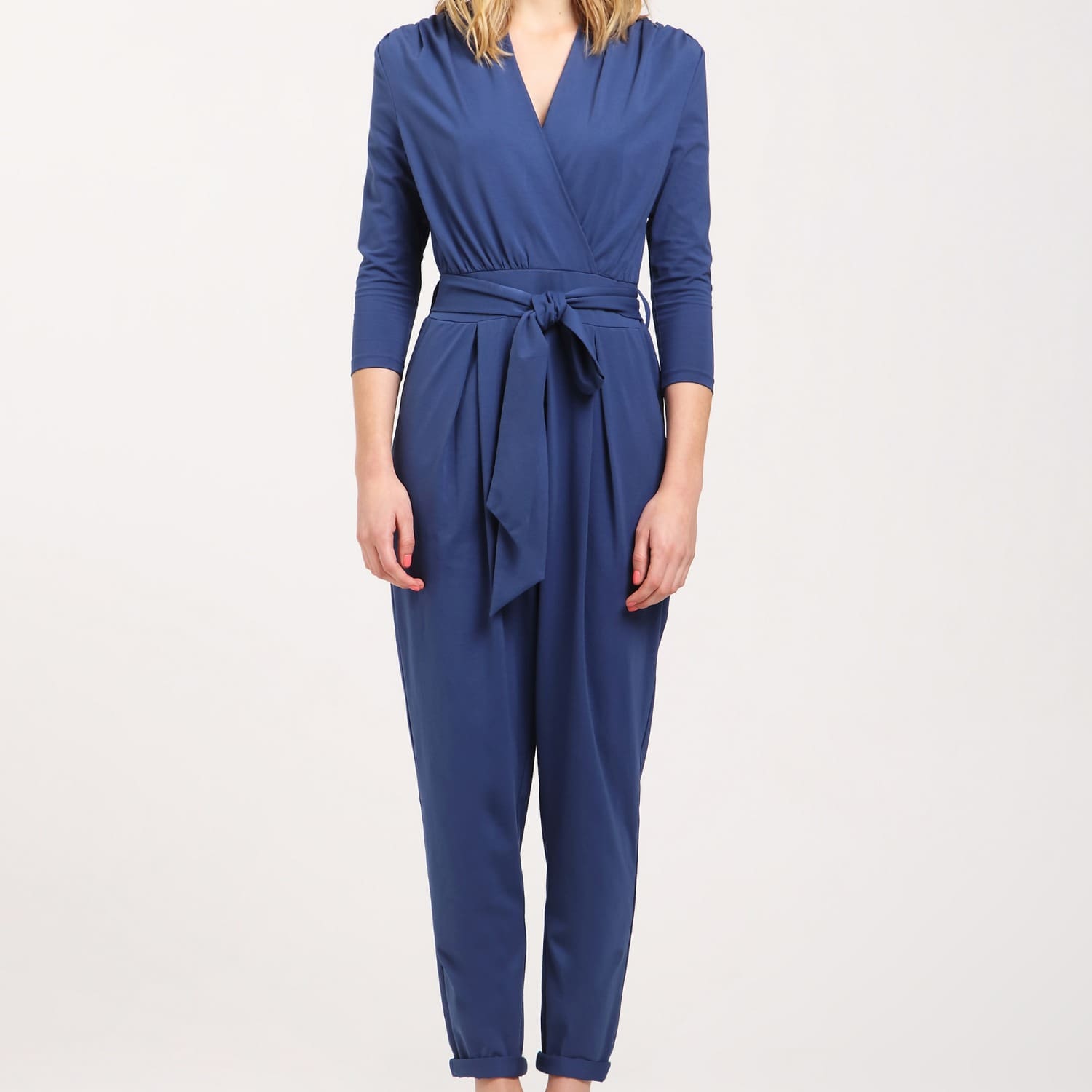 blue wrap jumpsuit