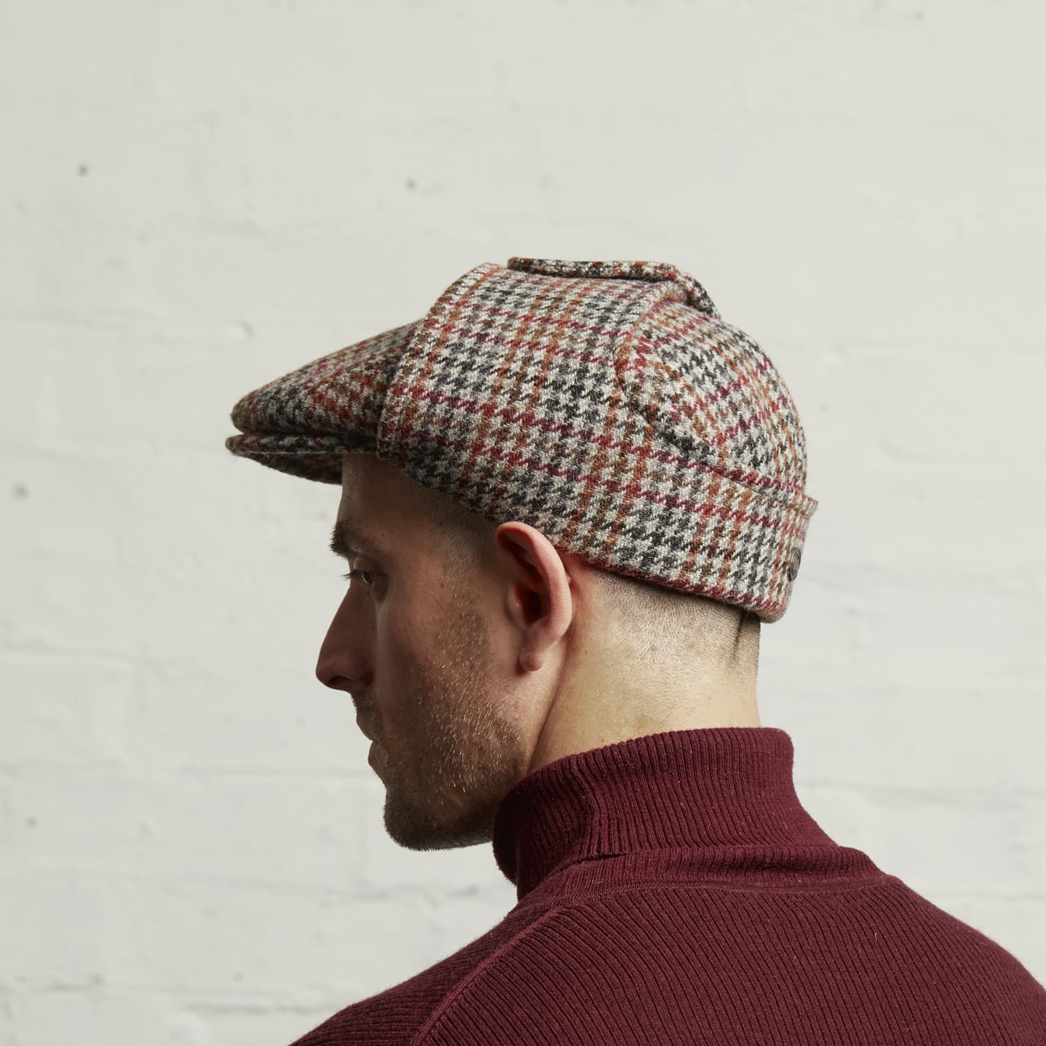 Logan Saddle Tweed Wool Checks Italian Cap With Earflaps Trapper