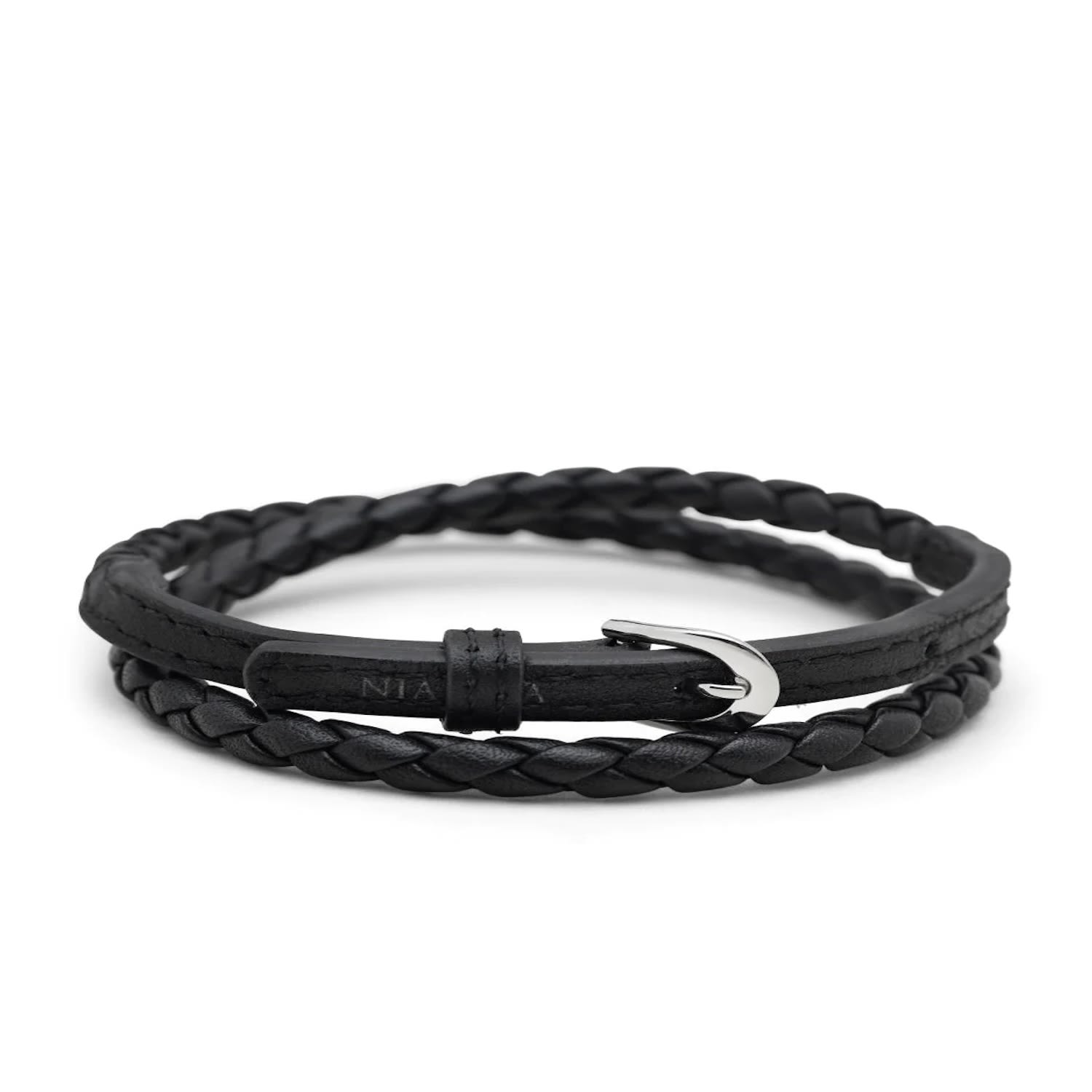 Men’s Black Wrap Around Leather Bracelet With Buckle Closure Nialaya