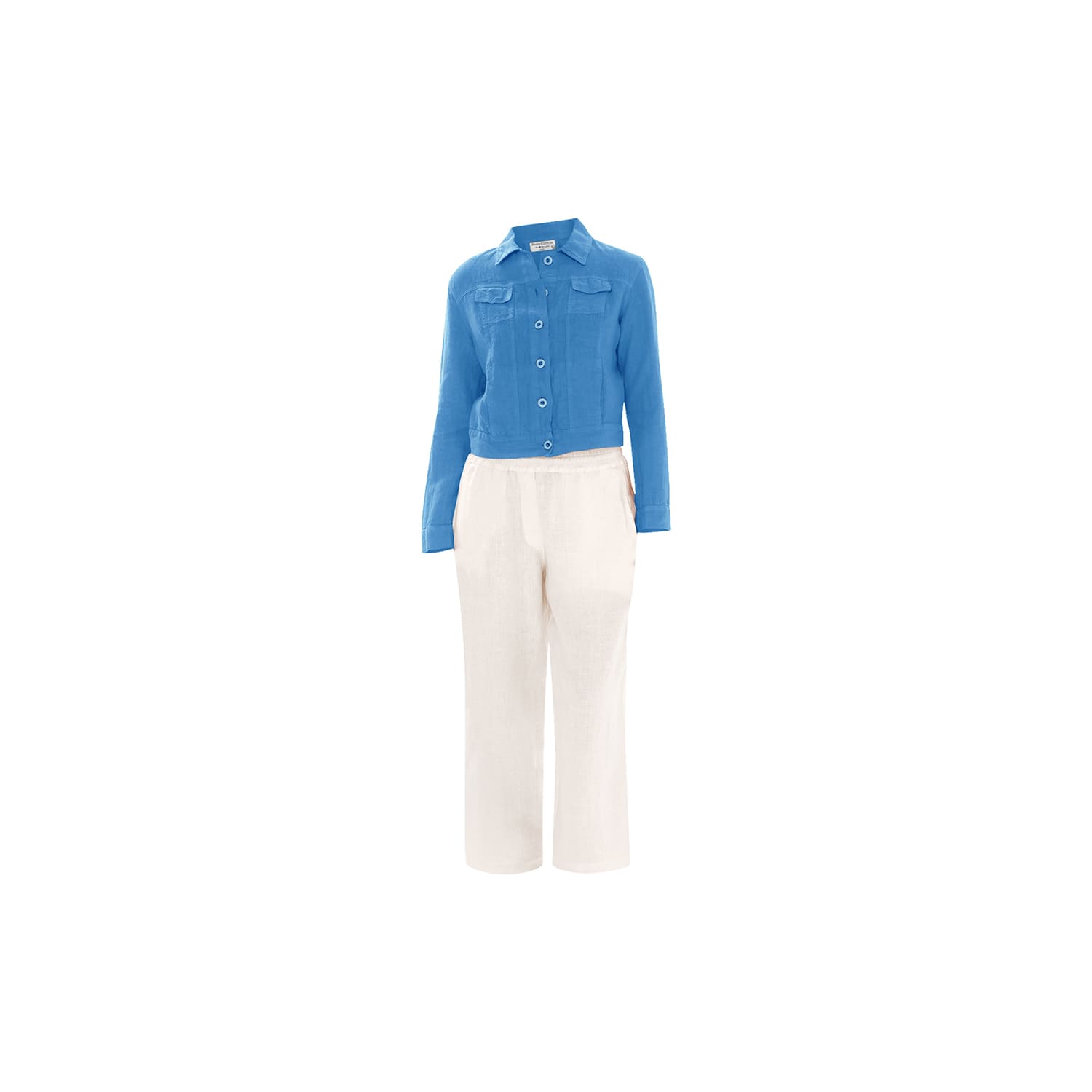 Haris Cotton Women's Linen Jacket With Long Sleeves Santorini Blue In Blue