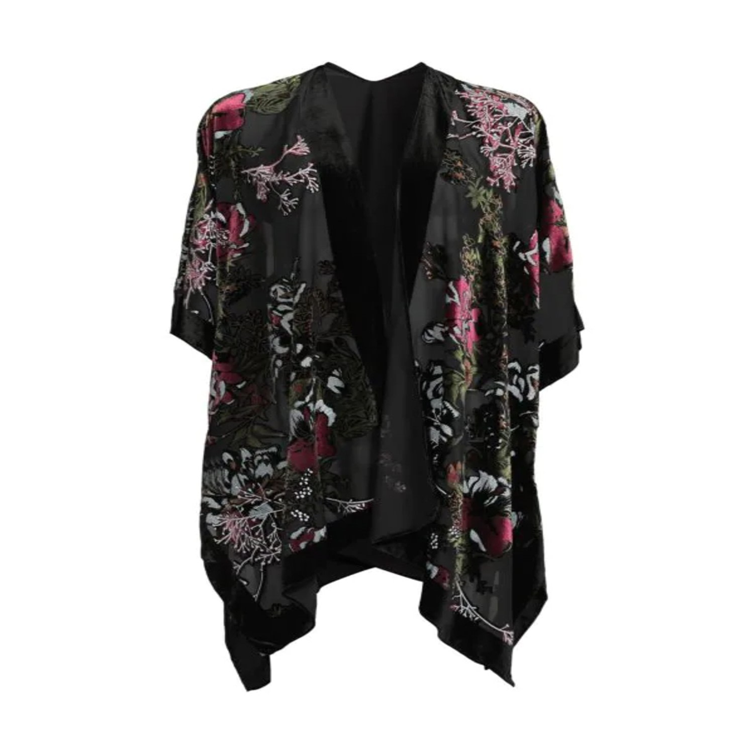 Saachi Women's Black Velvet Kimono For Winter In Multi
