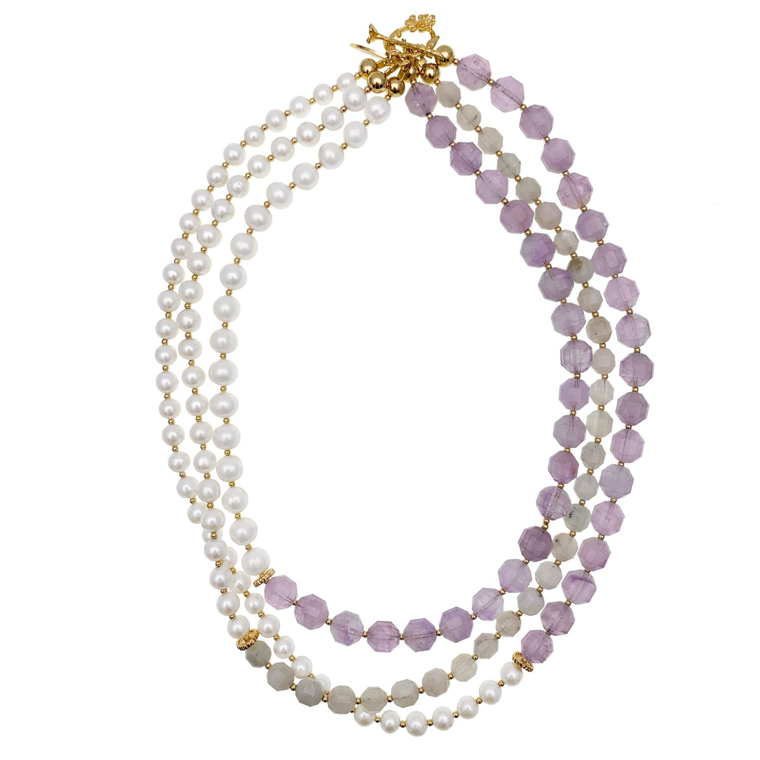 Farra Women's Amethyst With Freshwater Pearls Multi-strands Necklace In Yellow
