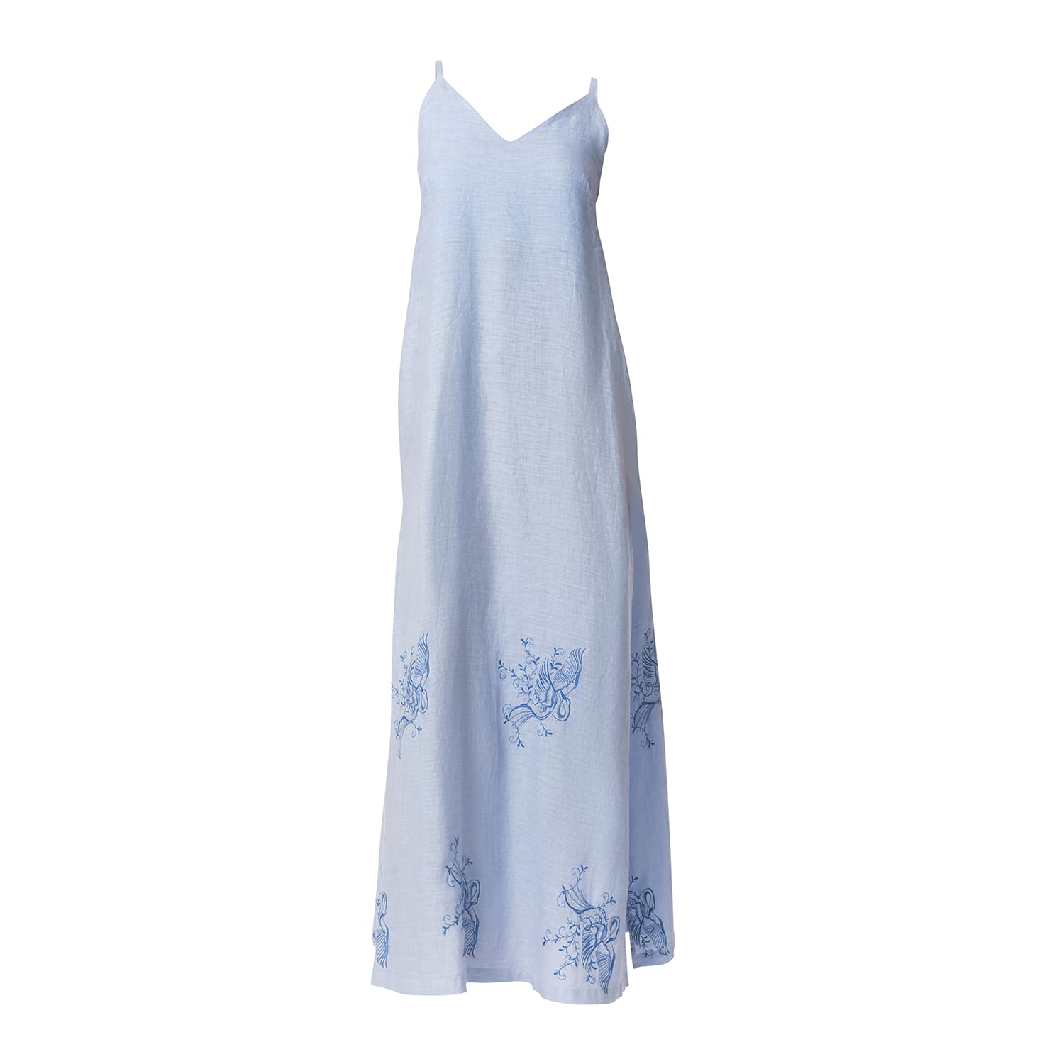 Haris Cotton Women's Maxi Linen Embroidered Dress With Straps Sky Blue-lapis In Blue