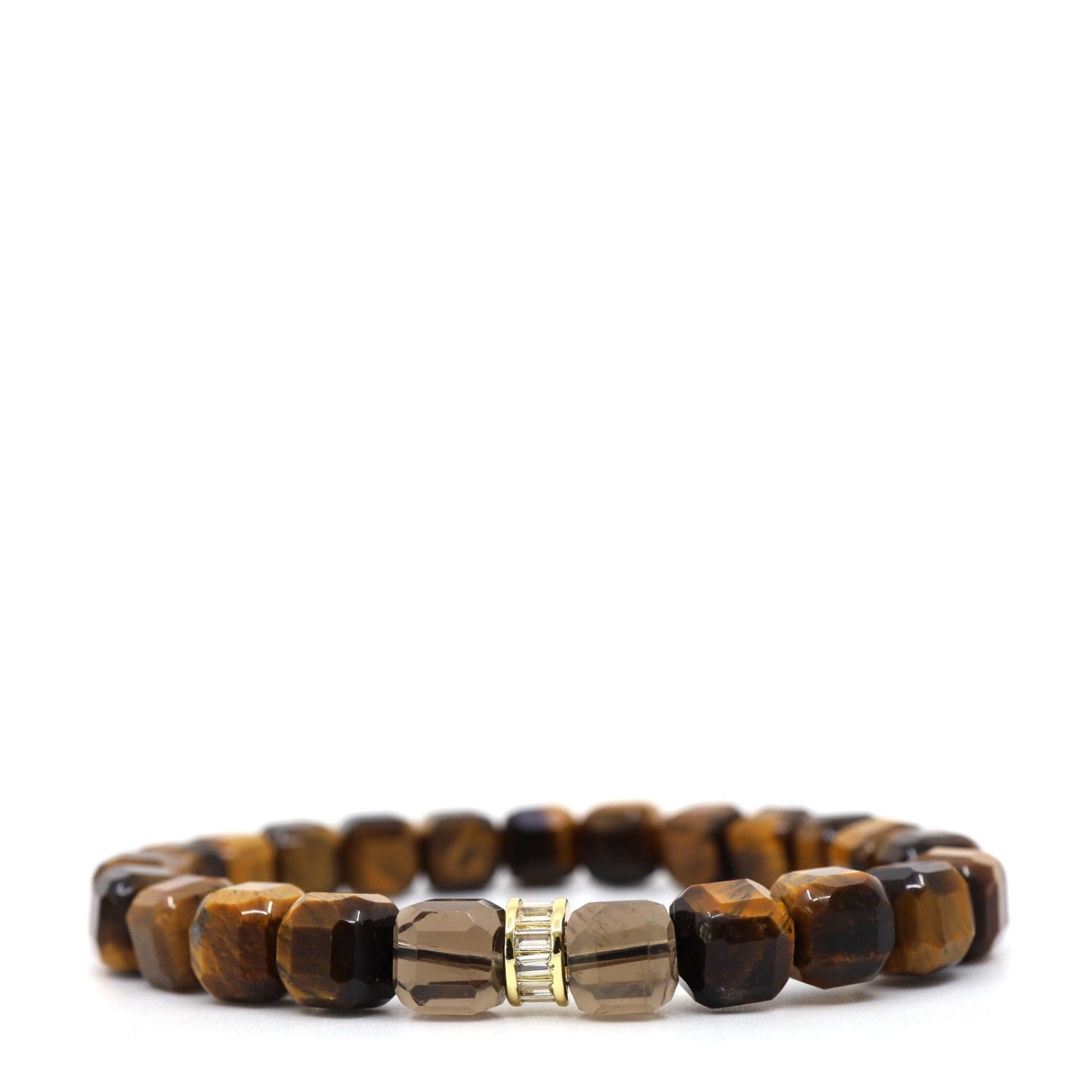 Shar Oke Men's Brown / Gold Tiger's Eye & Smoky Quartz Bracelet