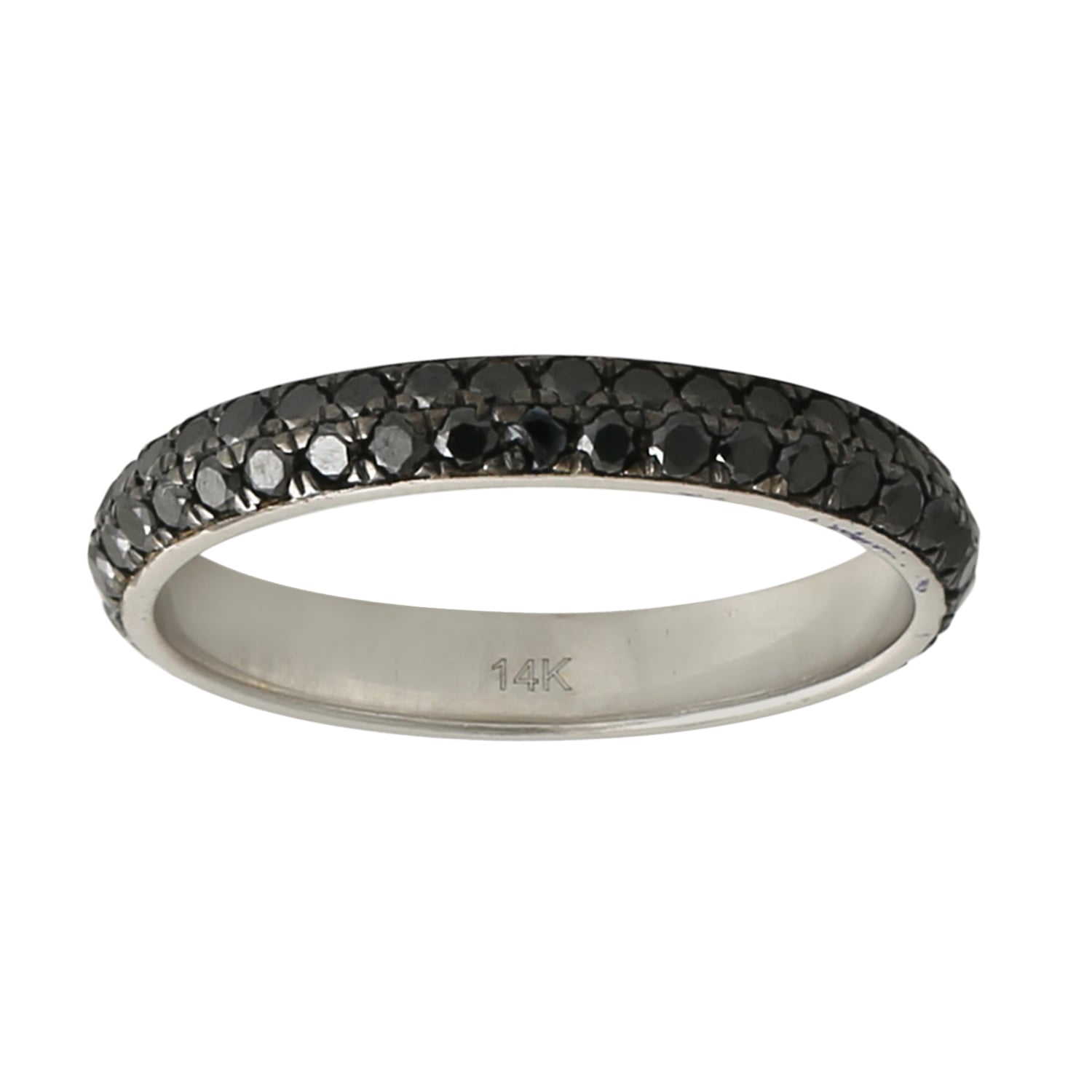 Artisan Women's White / Black 14k White Gold Thin Band Ring With Black Diamonds In Multi