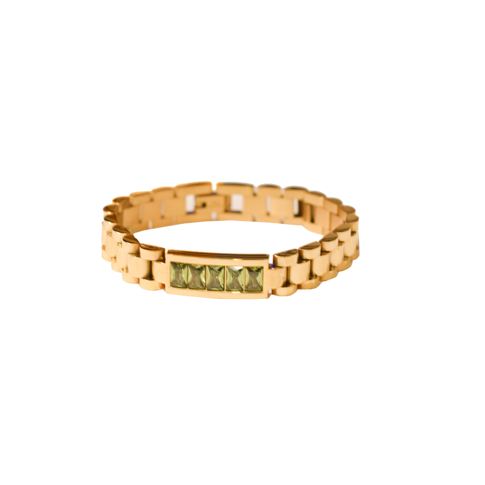 Adriana Pappas Designs Women's Gold / Green Watch Band Bracelet - Green Crystal In Gray